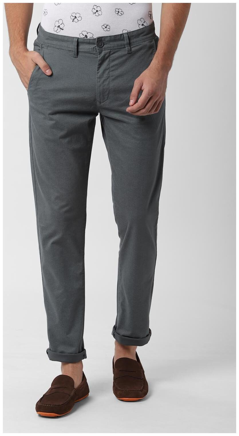 

Peter England Men Grey Textured Slim fit Regular trousers