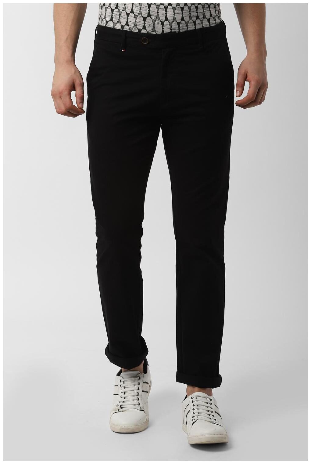 

Peter England Men Black Solid Slim fit Regular trousers