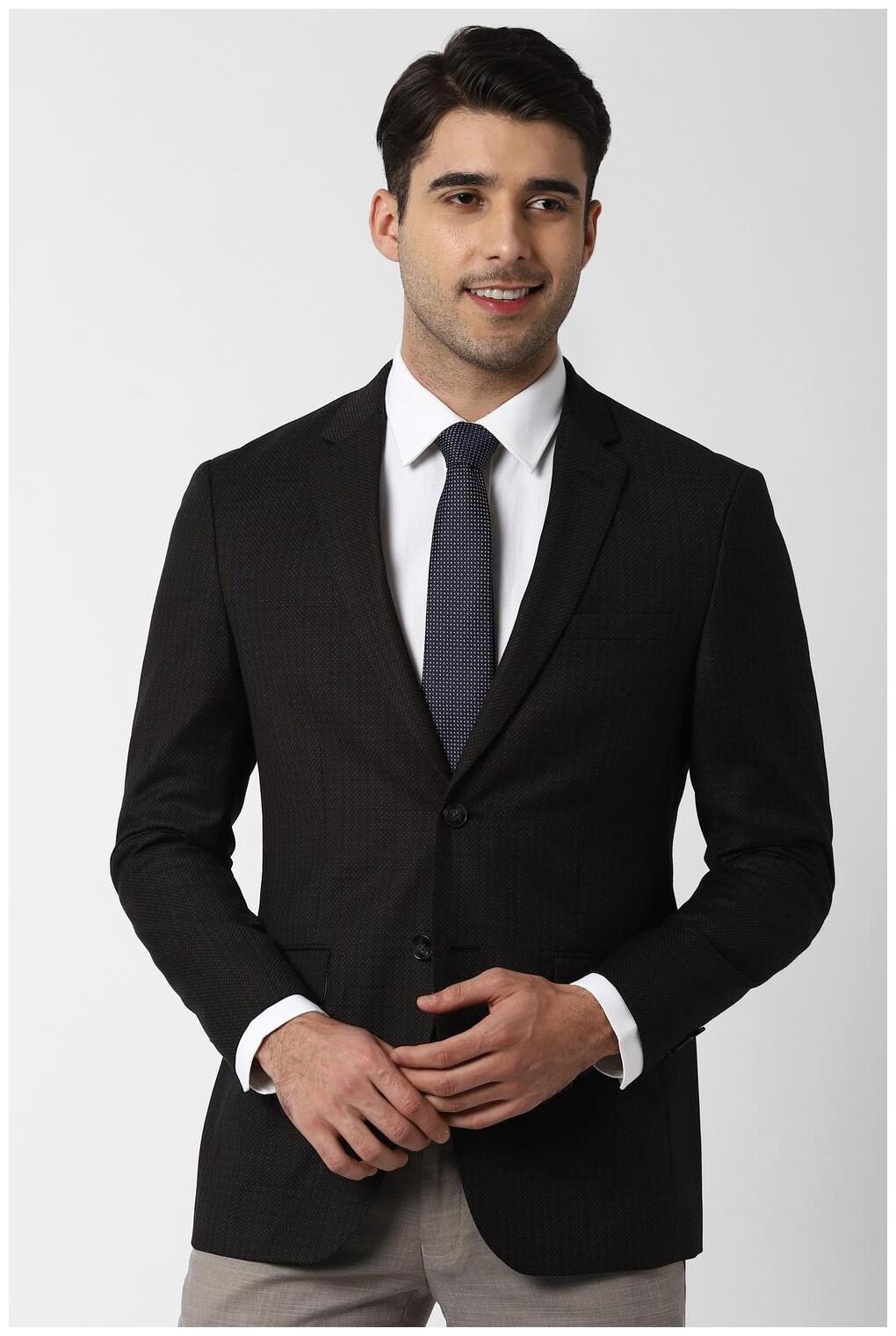 

Peter England Men Black Textured Slim fit Single Breasted Blazer