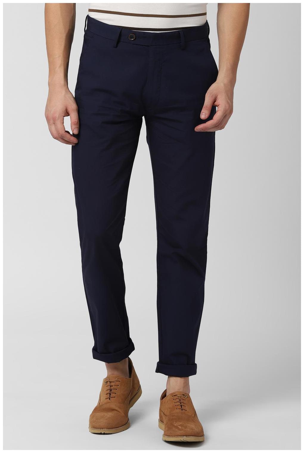 

Peter England Men Navy blue Textured Slim fit Regular trousers