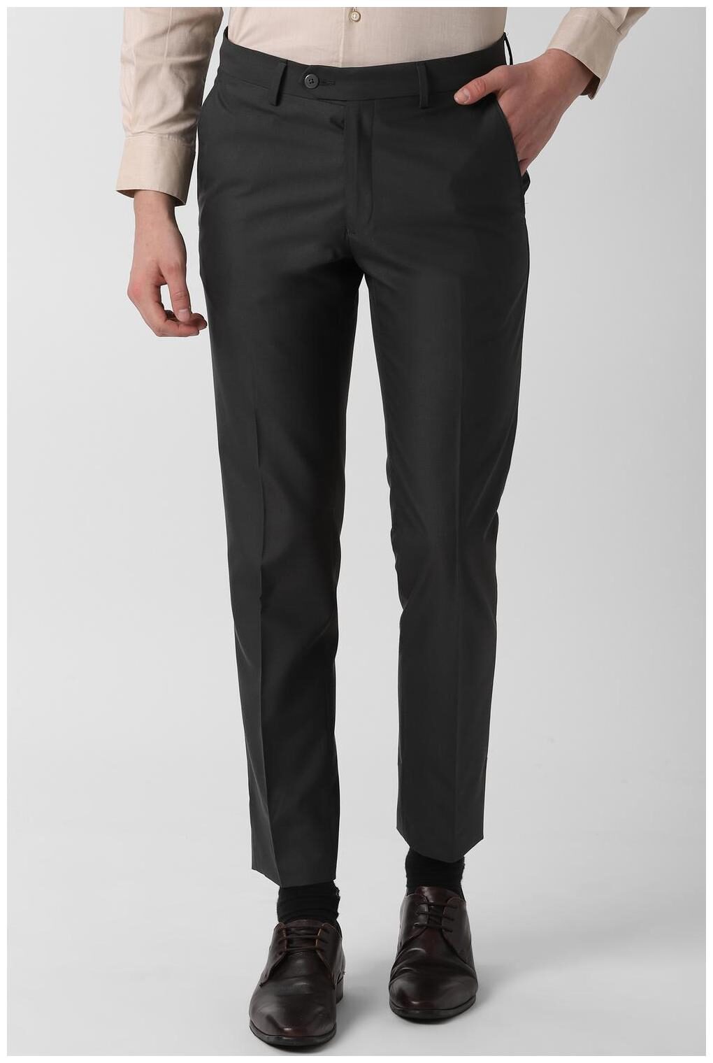 

Peter England Men Textured Slim Fit Formal Trouser - Grey