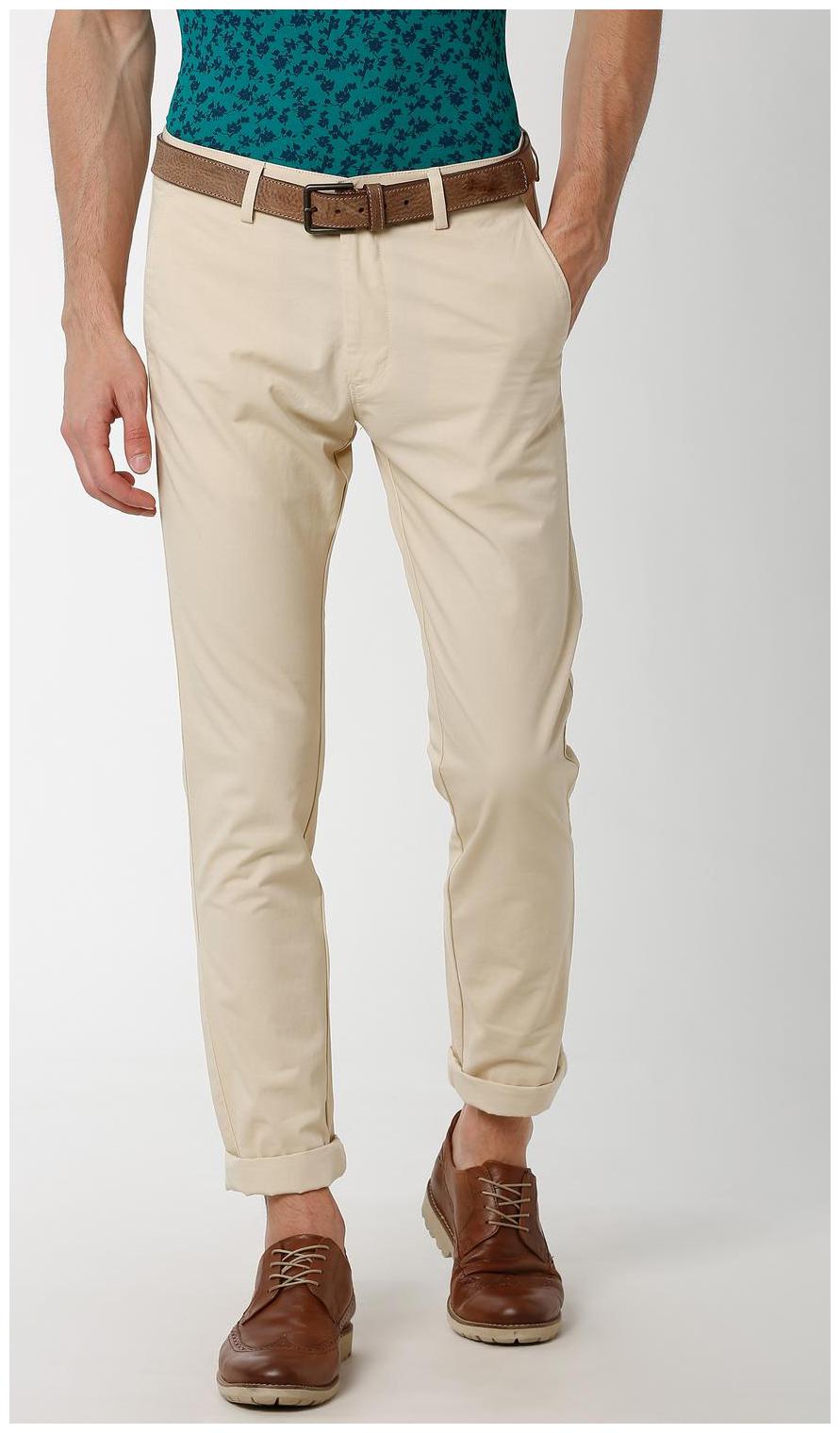 

Peter England Men Cream Solid Slim fit Regular trousers