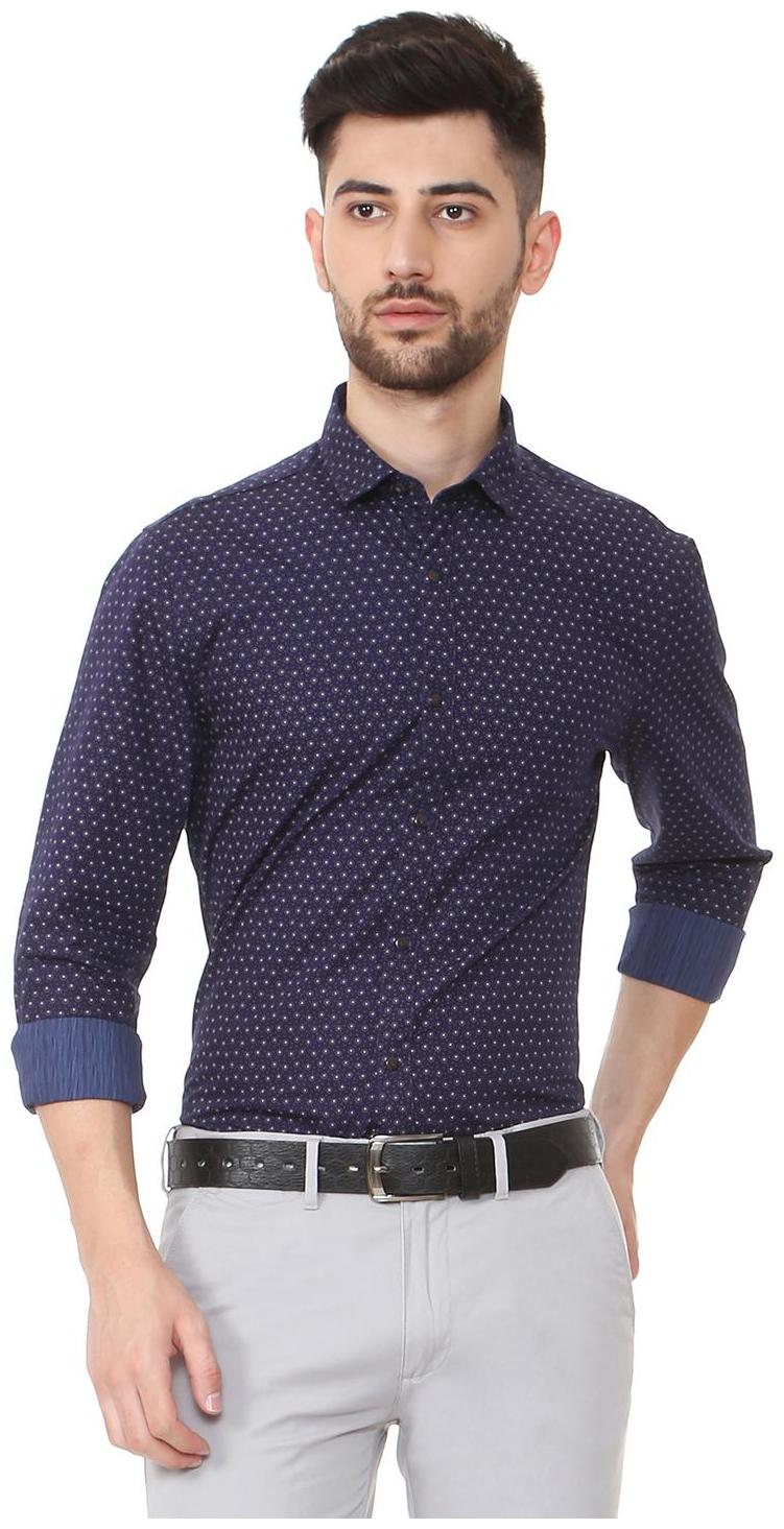 

Peter England Men Blue Printed Super Slim Fit Casual Shirt