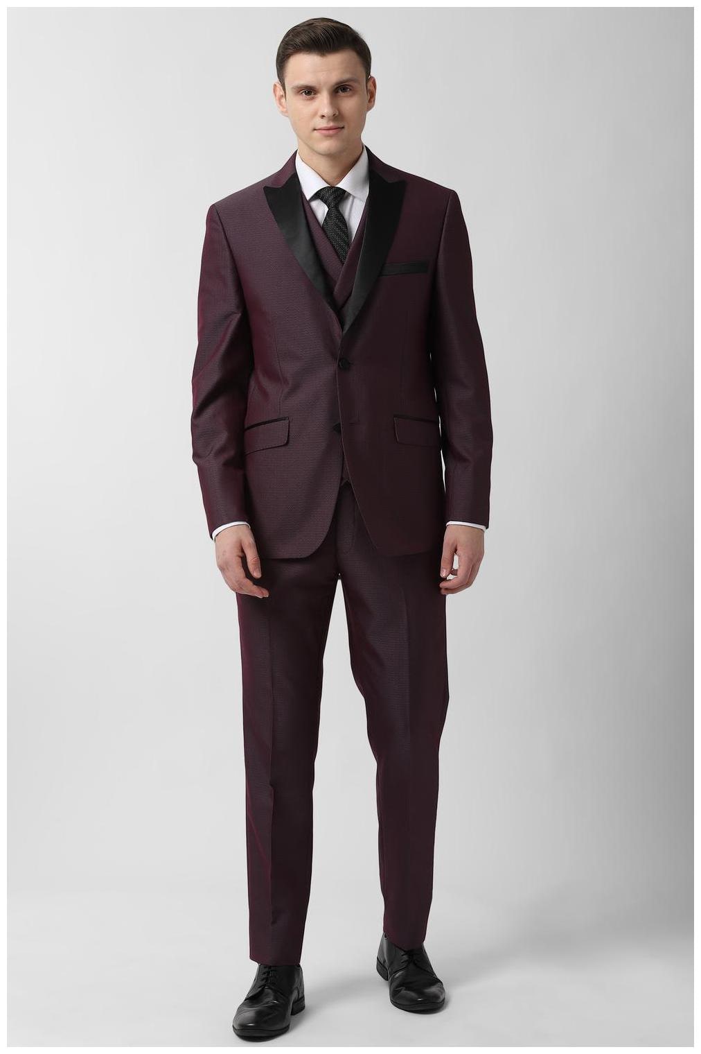 

Peter England Blended Textured Men Maroon Single Breasted Suit