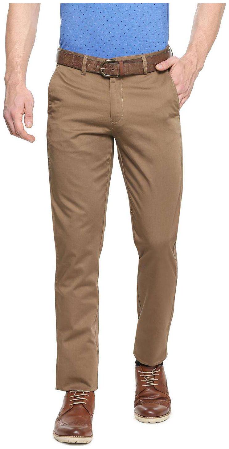 

Peter England Men Brown Solid Slim fit Regular trousers