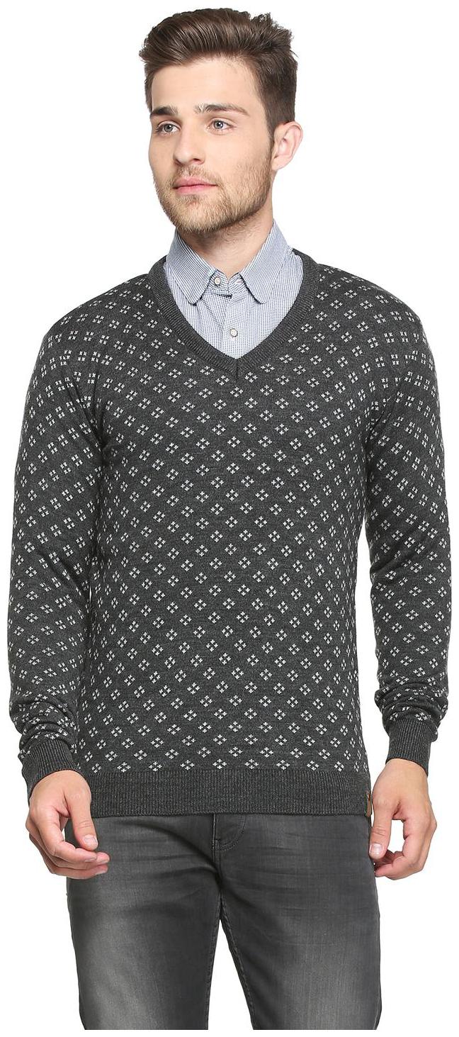 

Peter England Men Grey V neck Pullover