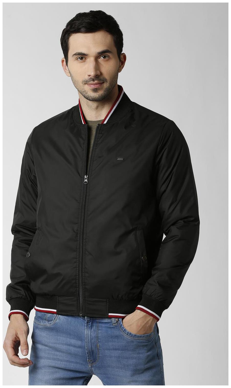 

Peter England Men Black Solid Bomber jacket