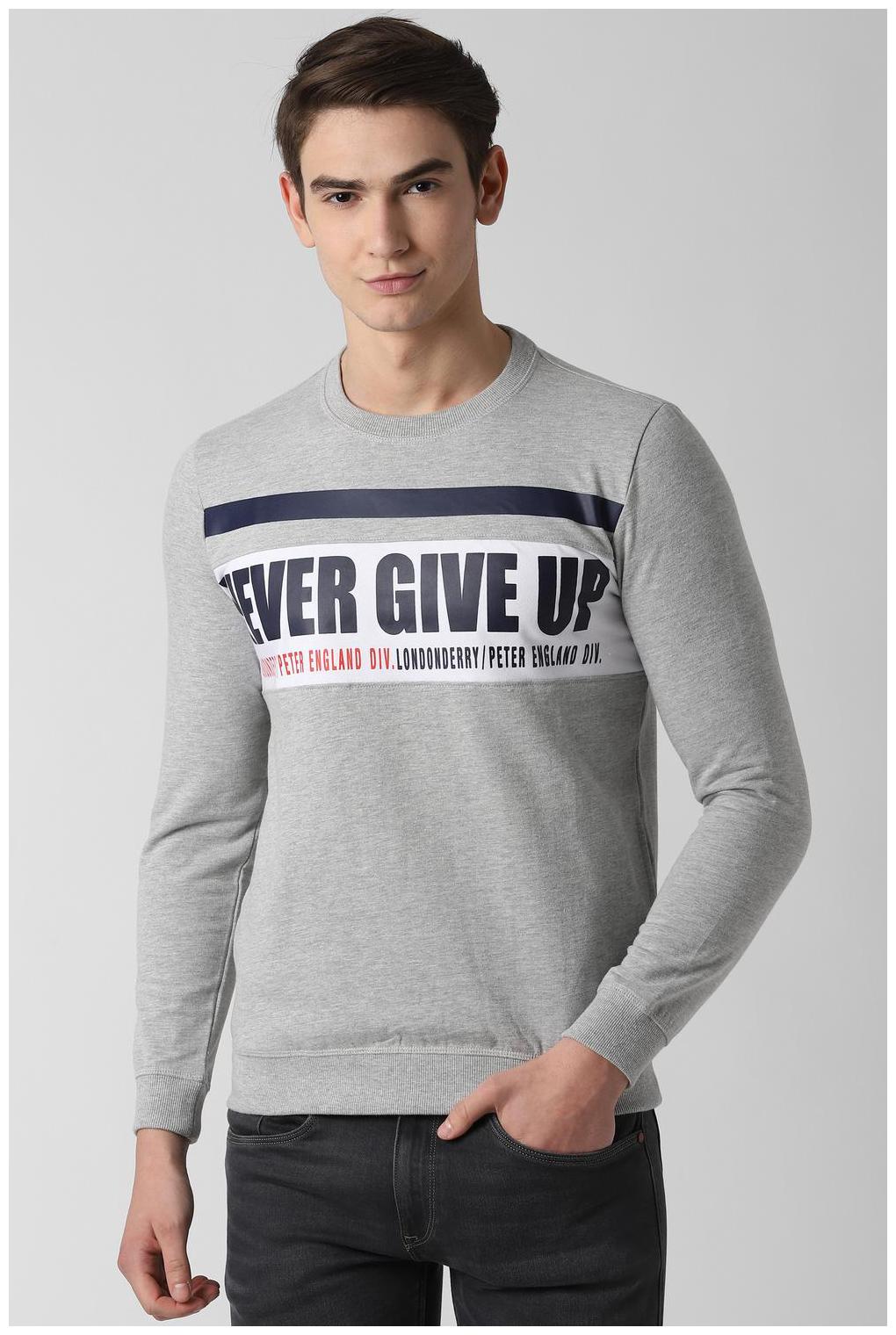 

Peter England Men Grey Round neck Sweatshirt