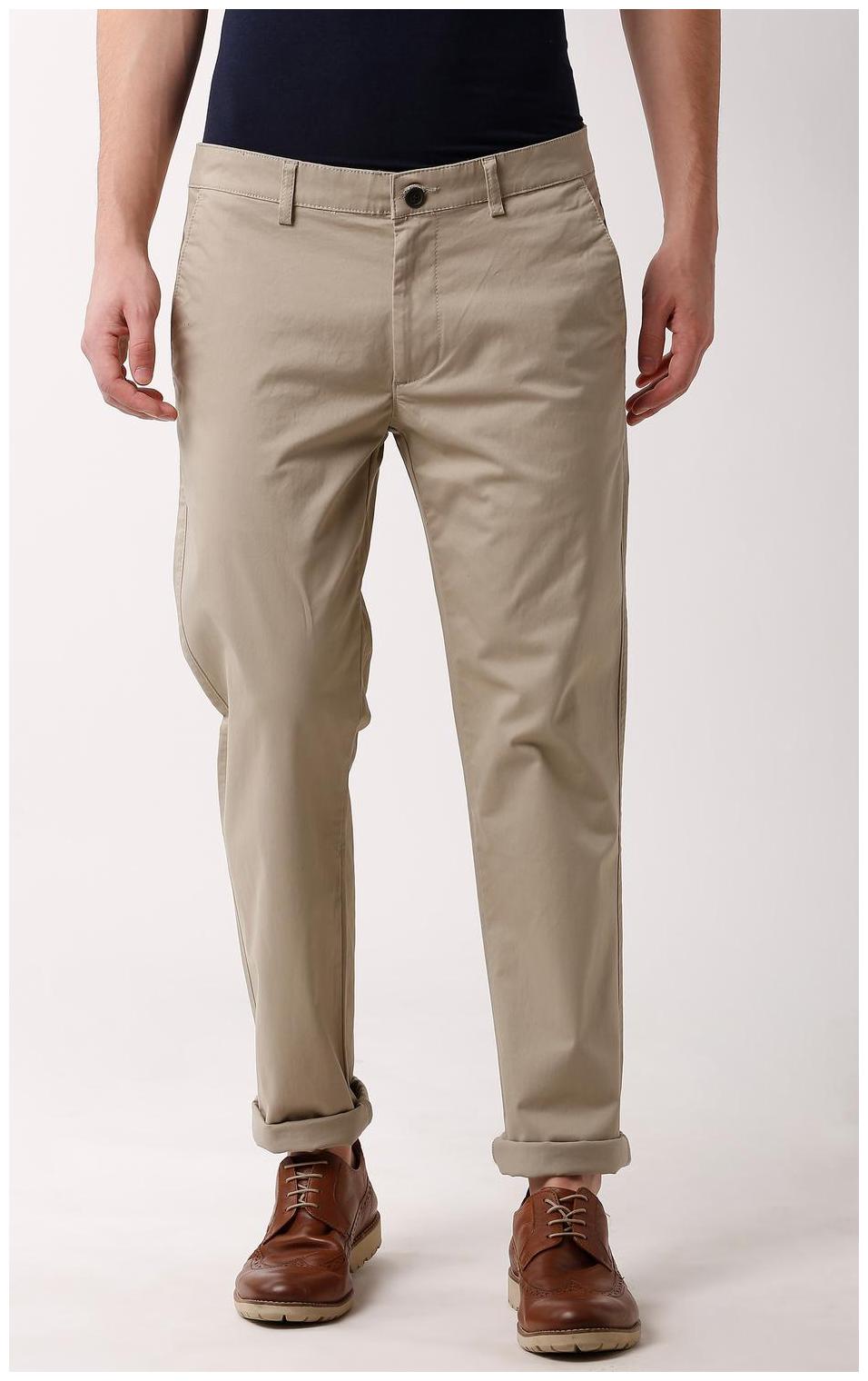 

Peter England Men Beige Textured Slim fit Regular trousers