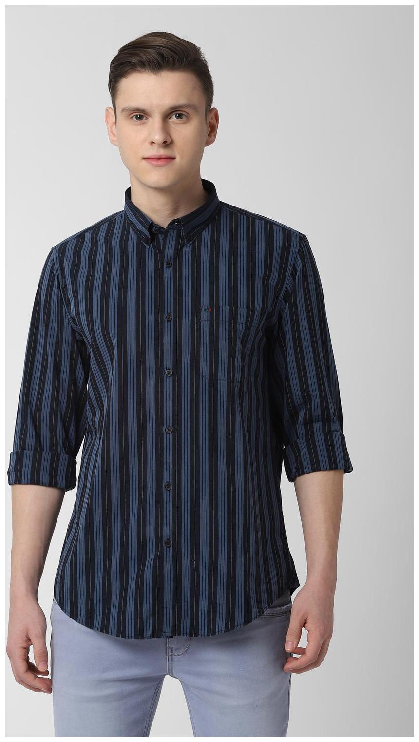 

Peter England Men Blue Vertical Stripes Slim Fit Casual Shirt