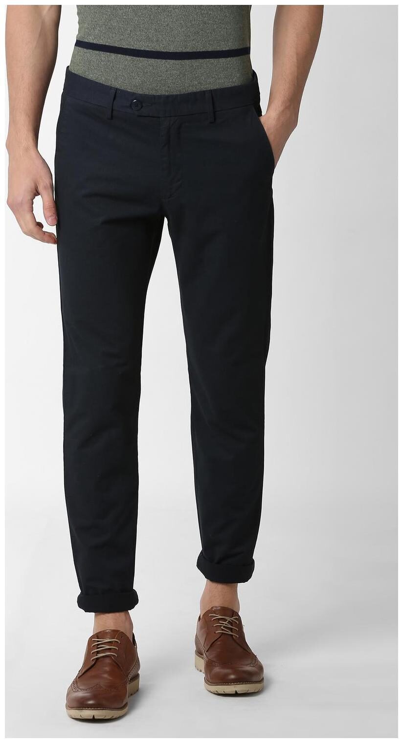 

Peter England Men Blue Textured Slim fit Regular trousers