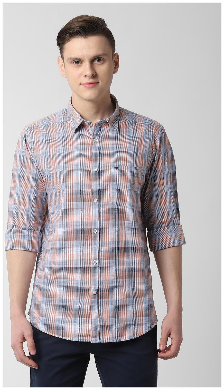 

Peter England Men Orange Checked Slim Fit Casual Shirt