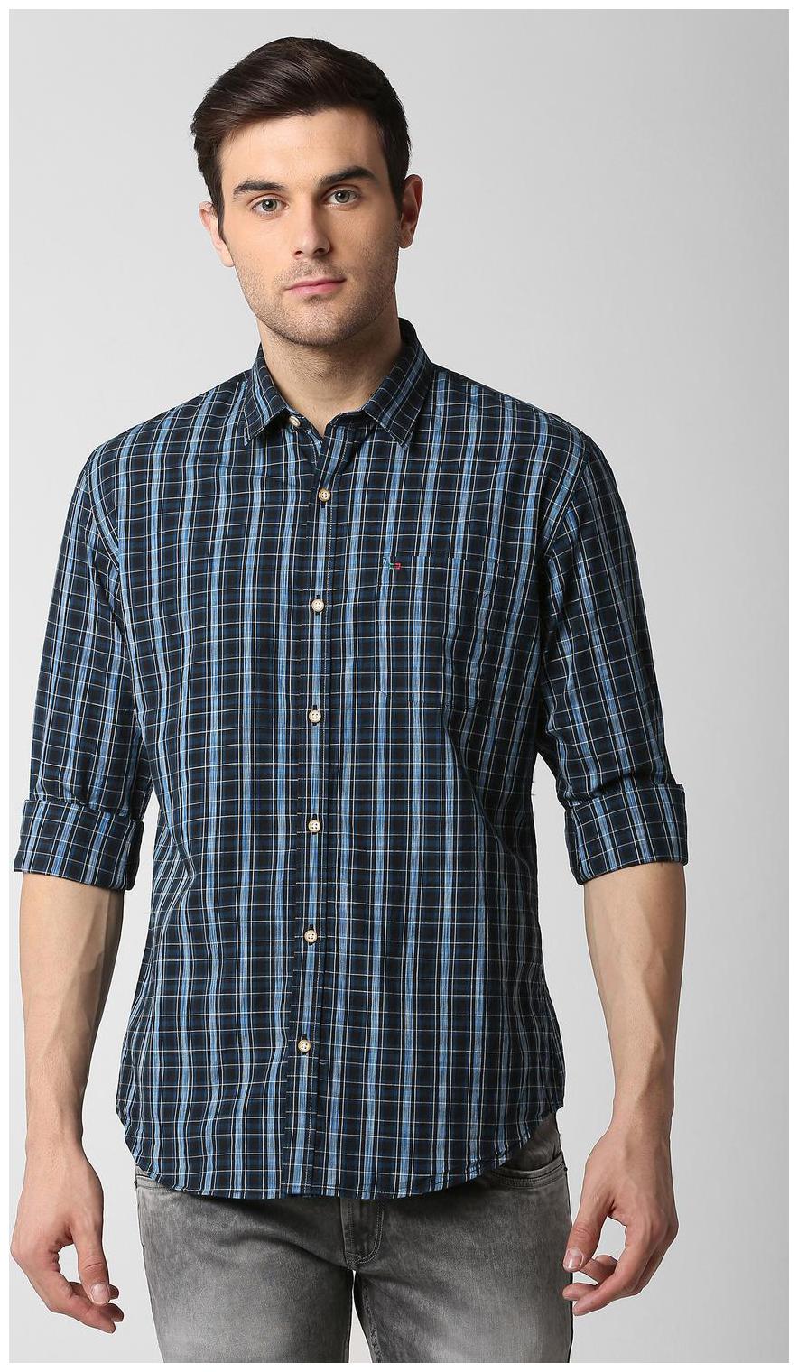 

Peter England Men Blue Checked Slim Fit Casual Shirt