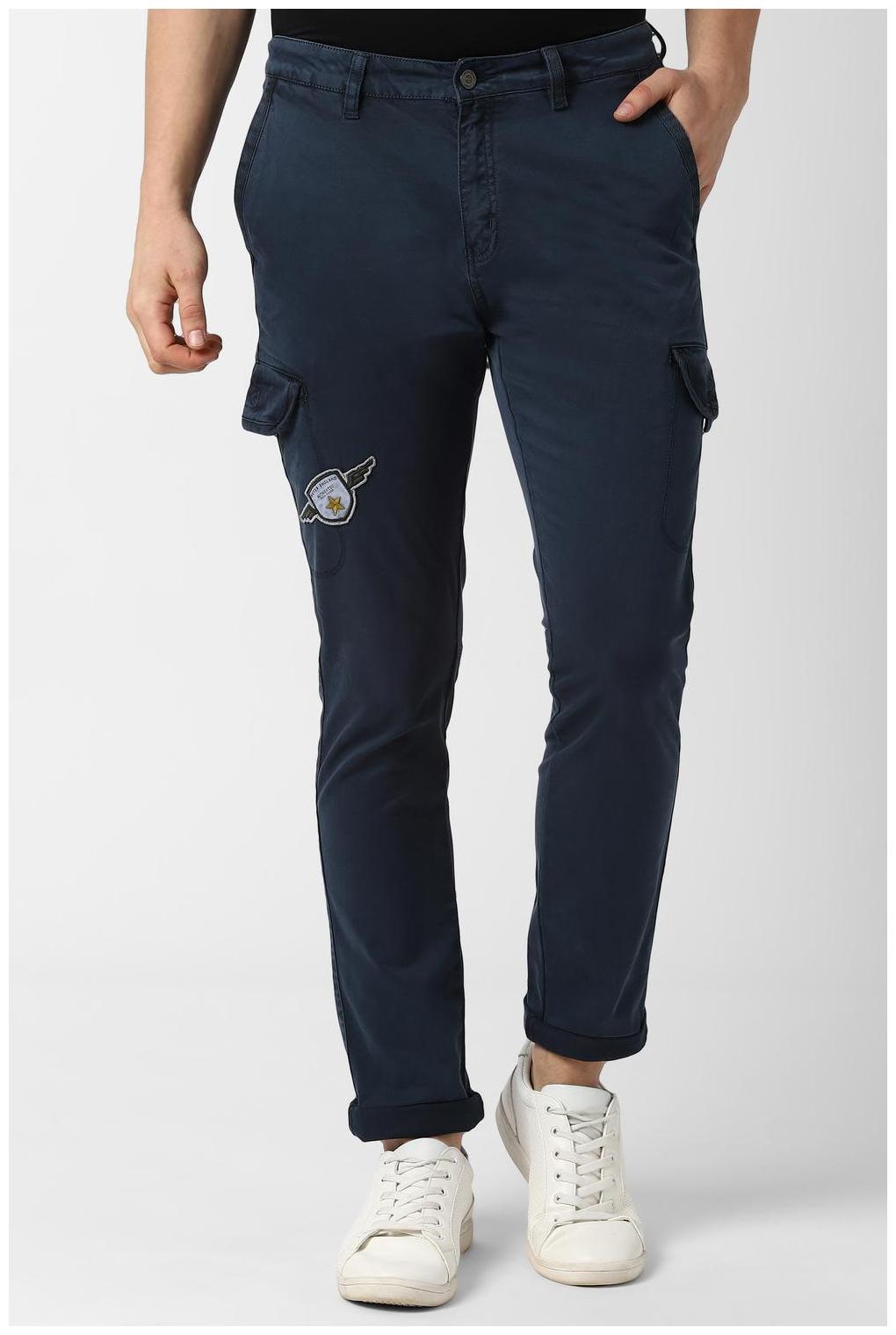

Peter England Men Navy blue Solid Slim fit Cargos