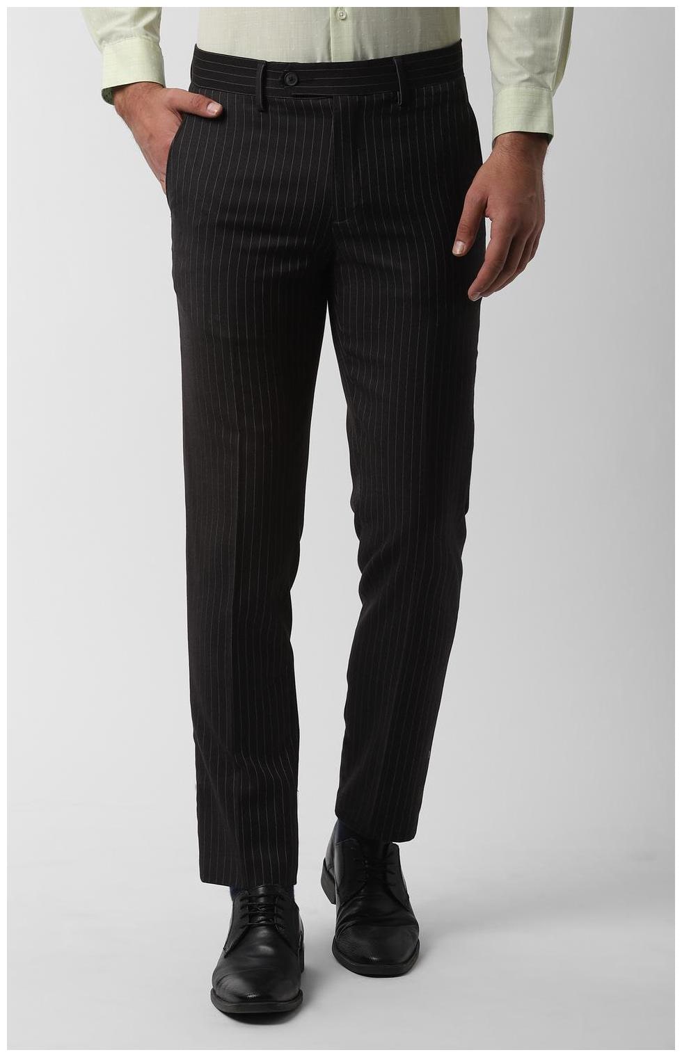 

Peter England Men Striped Slim Fit Formal Trouser - Black