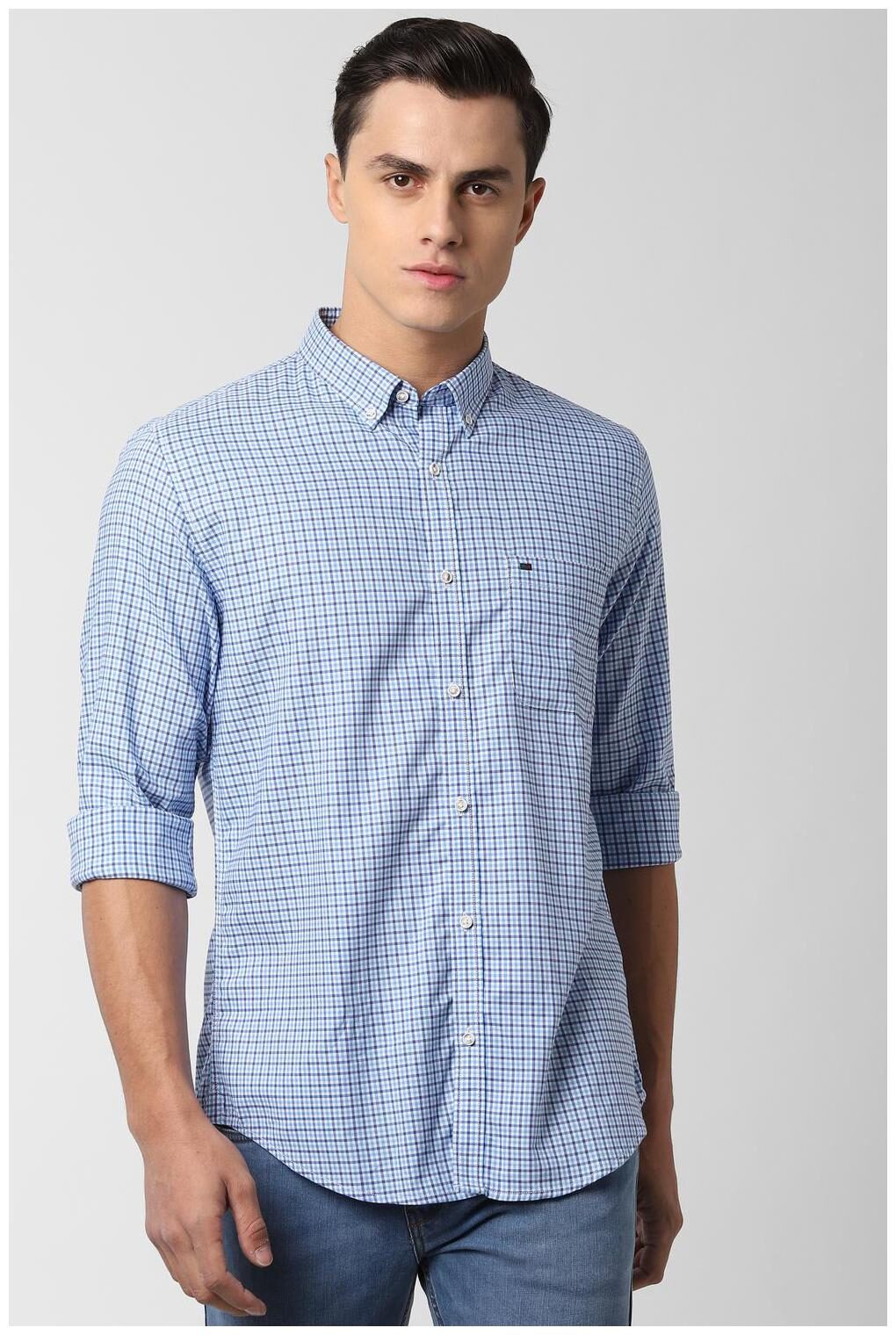 

Peter England Men Blue Checked Slim Fit Casual Shirt