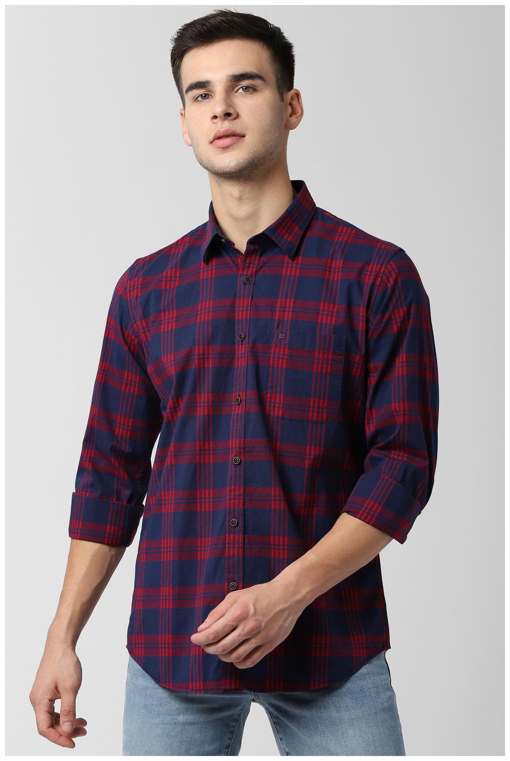 

Peter England Men Navy Blue Checked Slim Fit Casual Shirt