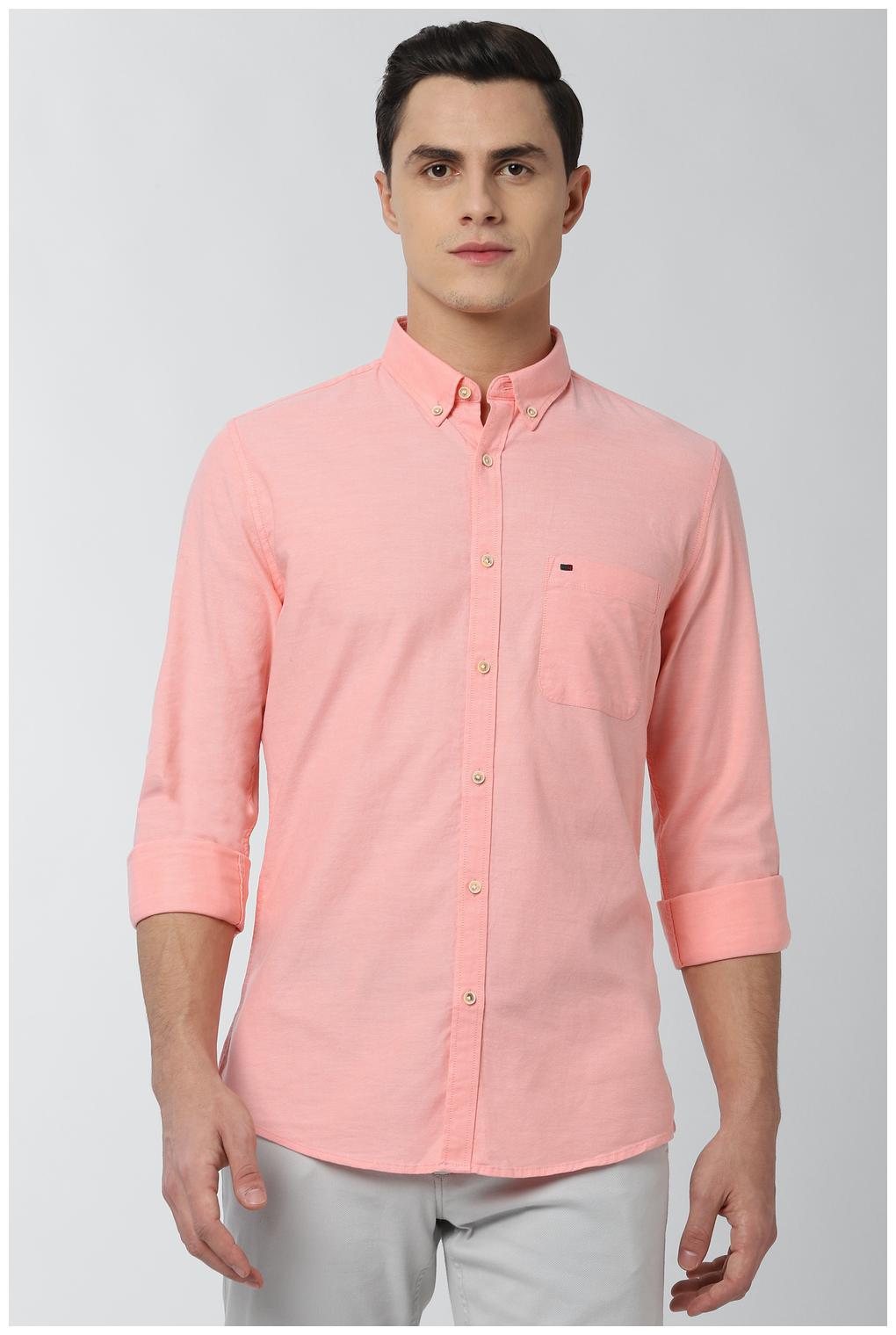 

Peter England Men Orange Solid Super Slim Fit Casual Shirt