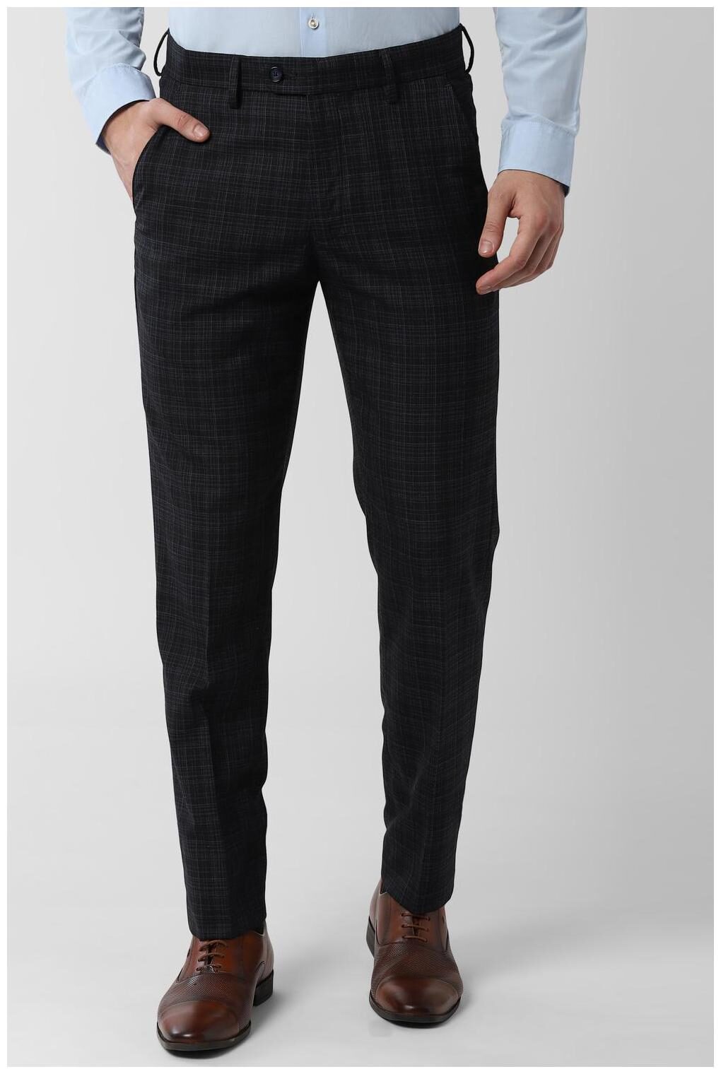 

Peter England Men Checked Slim Fit Formal Trouser - Black