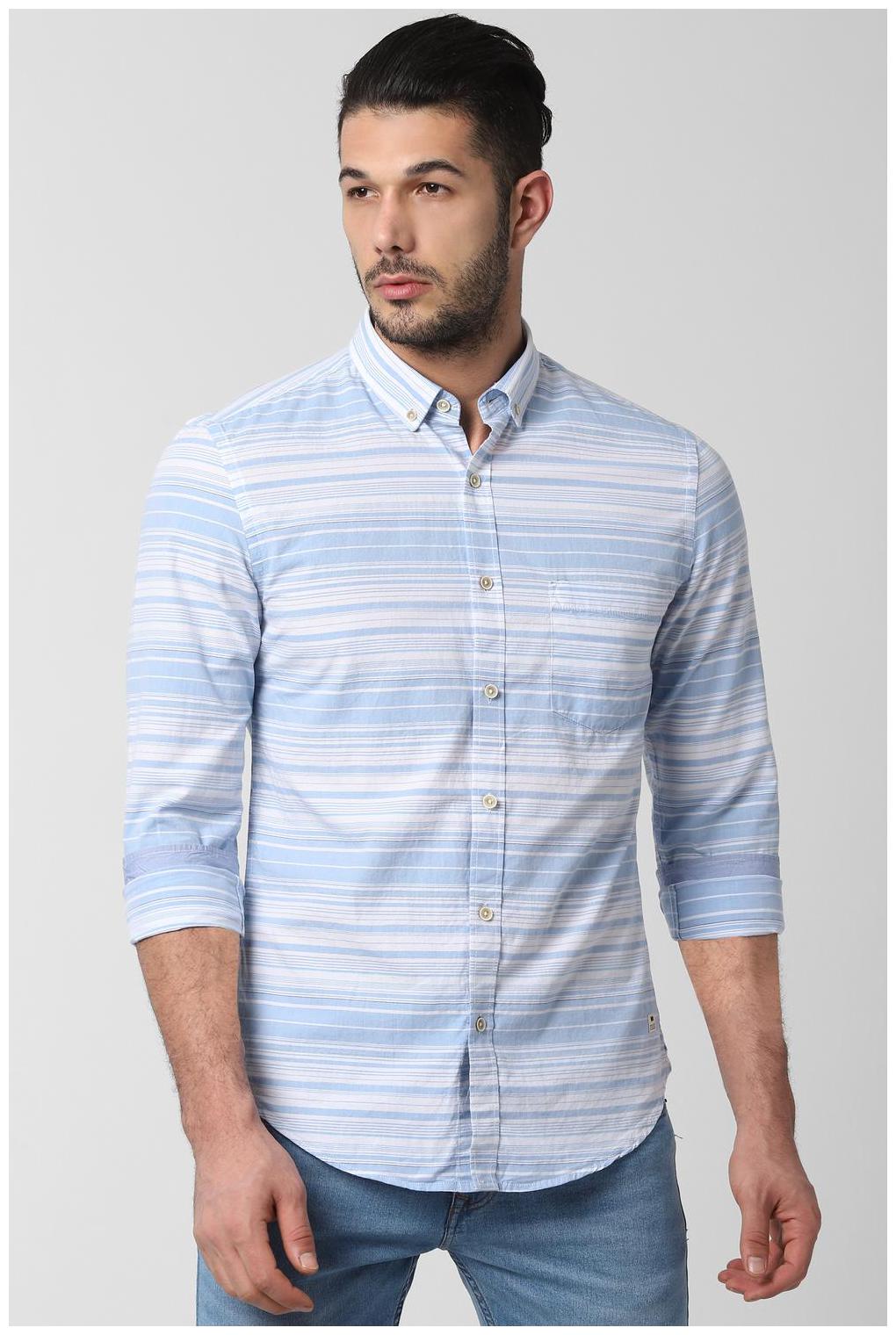 

Peter England Men Blue Horizontal Stripes Slim Fit Casual Shirt