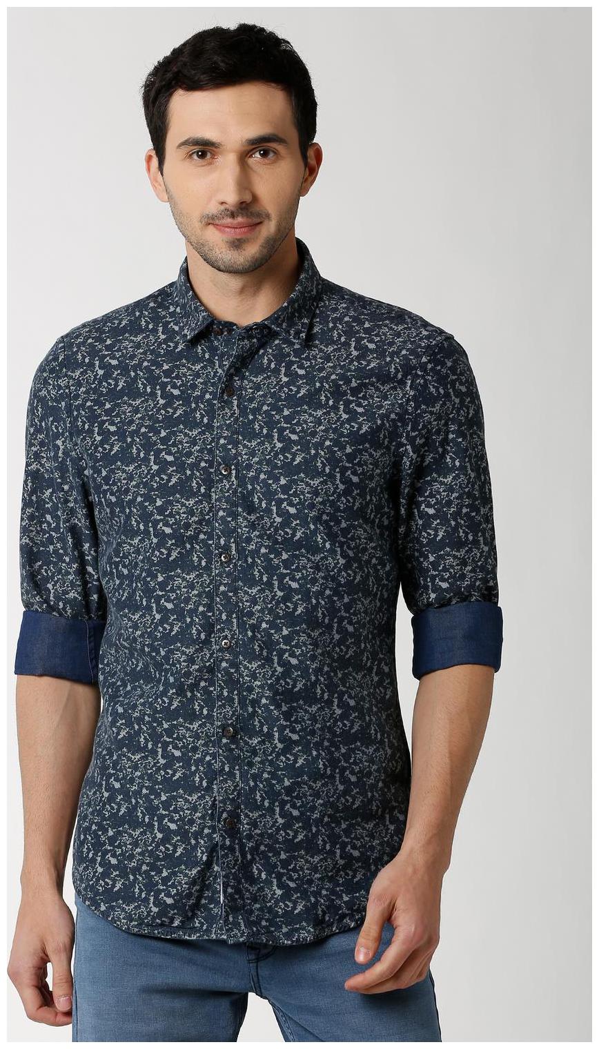 

Peter England Men Blue Printed Super Slim Fit Casual Shirt