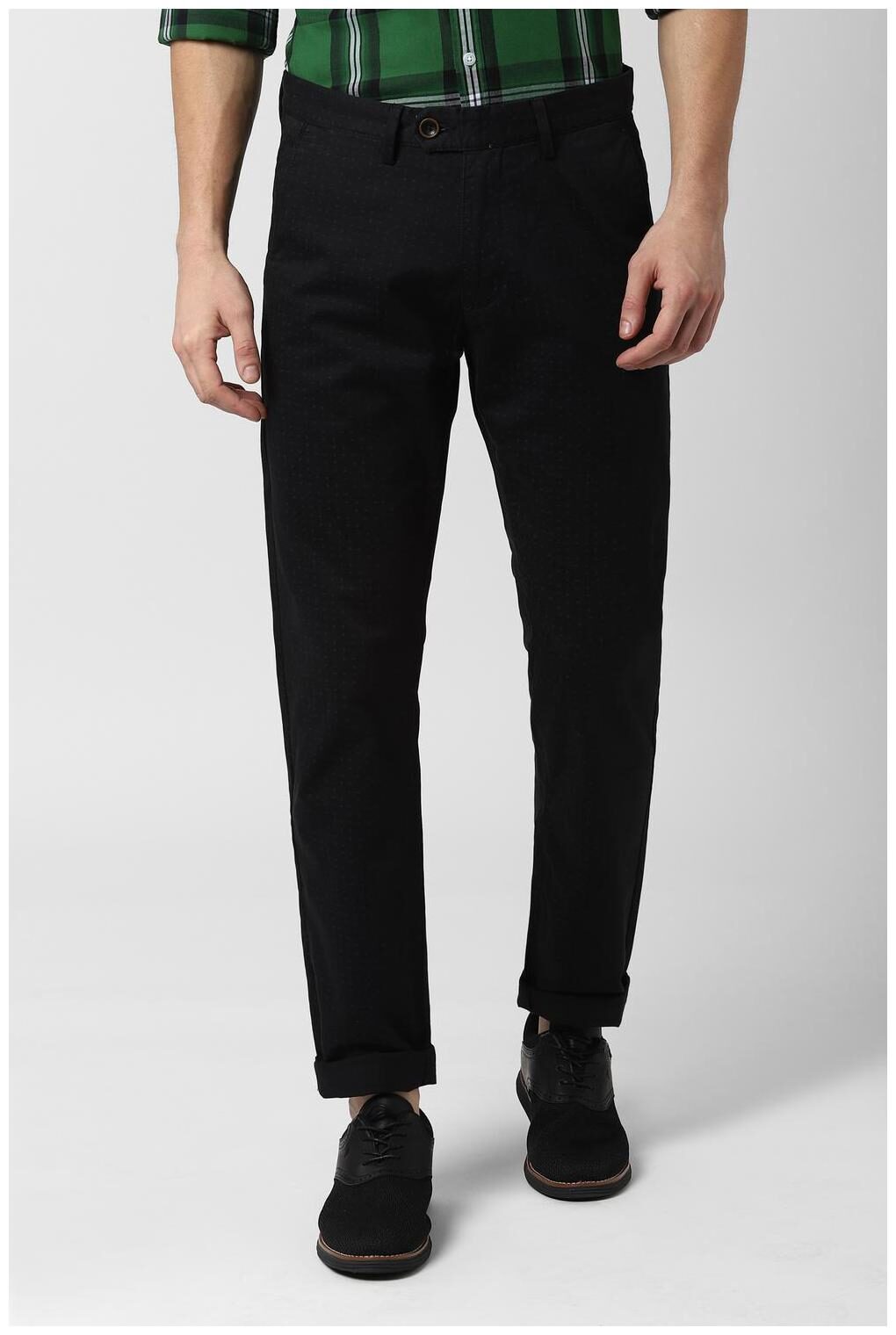 

Peter England Men Black Printed Slim fit Regular trousers