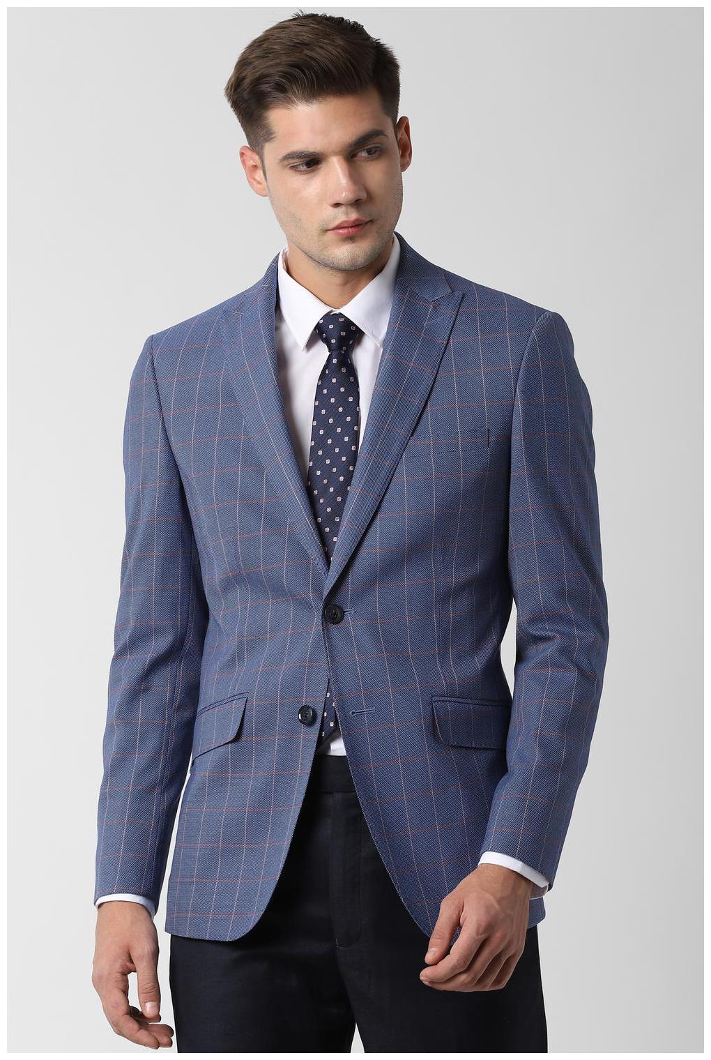 

Peter England Men Blue Checked Slim fit Single Breasted Blazer
