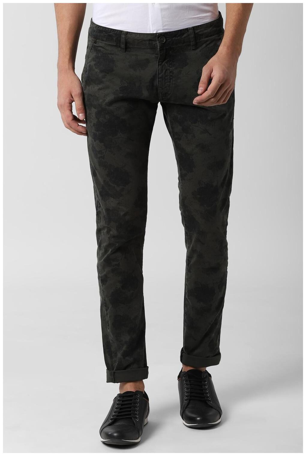 

Peter England Men Green Printed Skinny fit Regular trousers