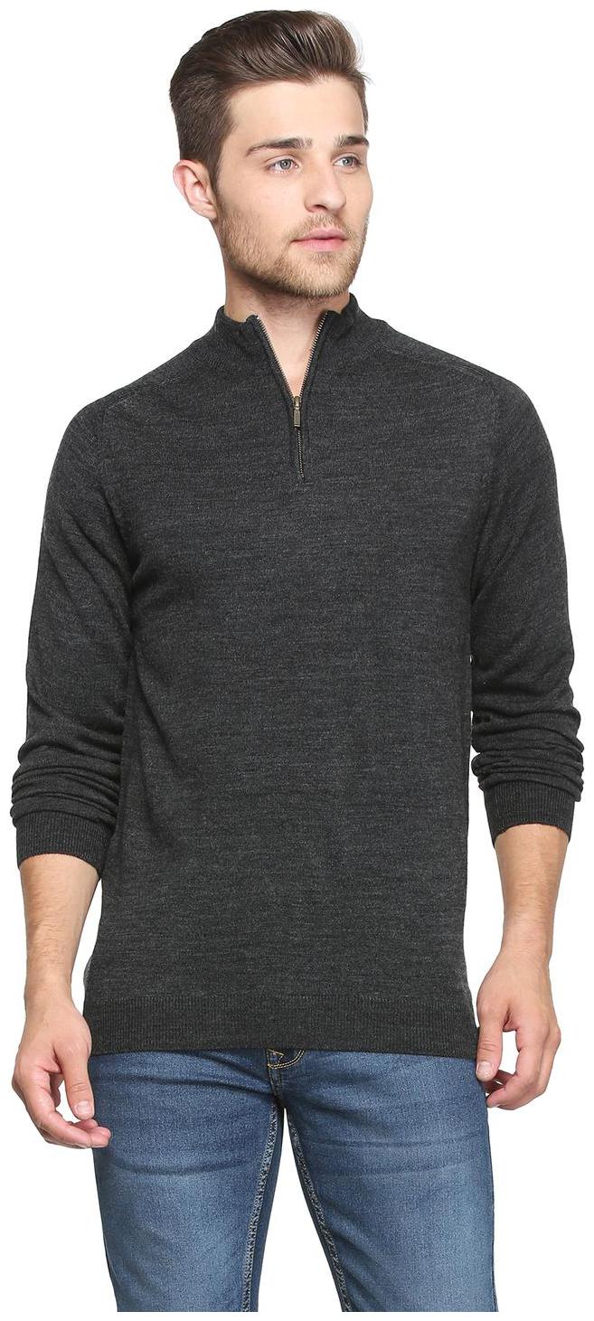 

Peter England Men Grey High neck Front-open sweater