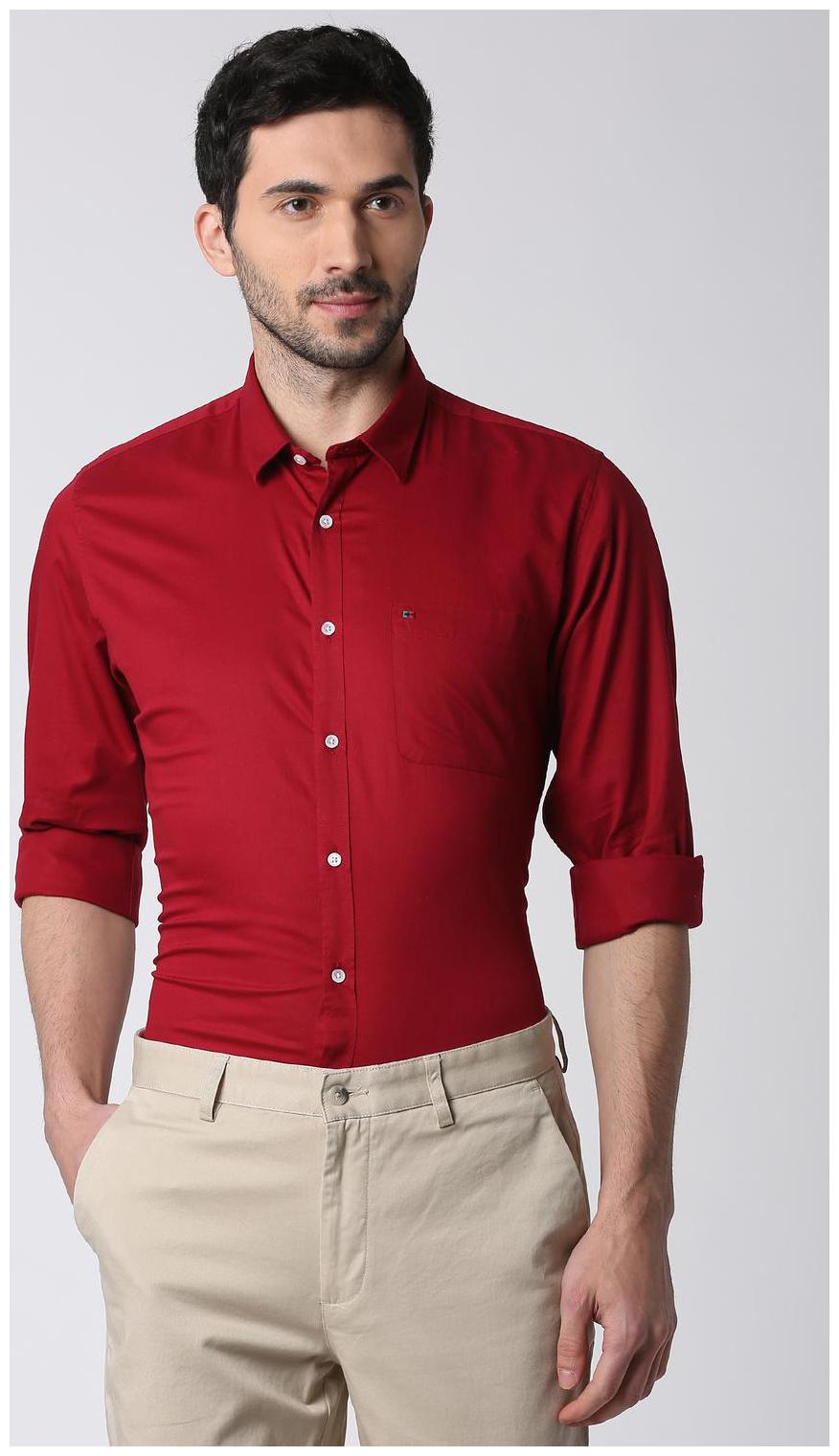 

Peter England Men Red Solid Slim Fit Casual Shirt