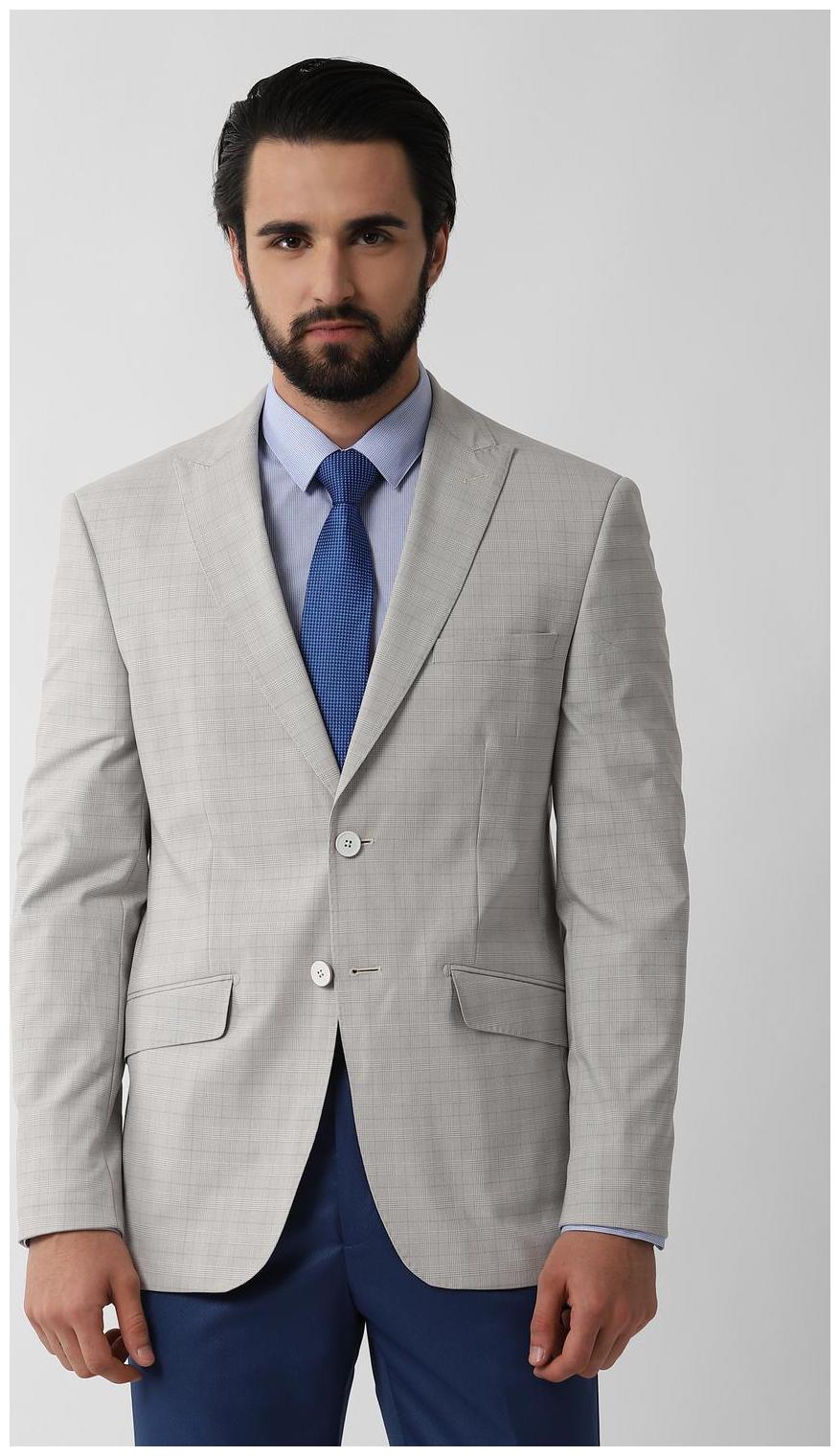 

Peter England Men Grey Checked Slim fit Single Breasted Blazer