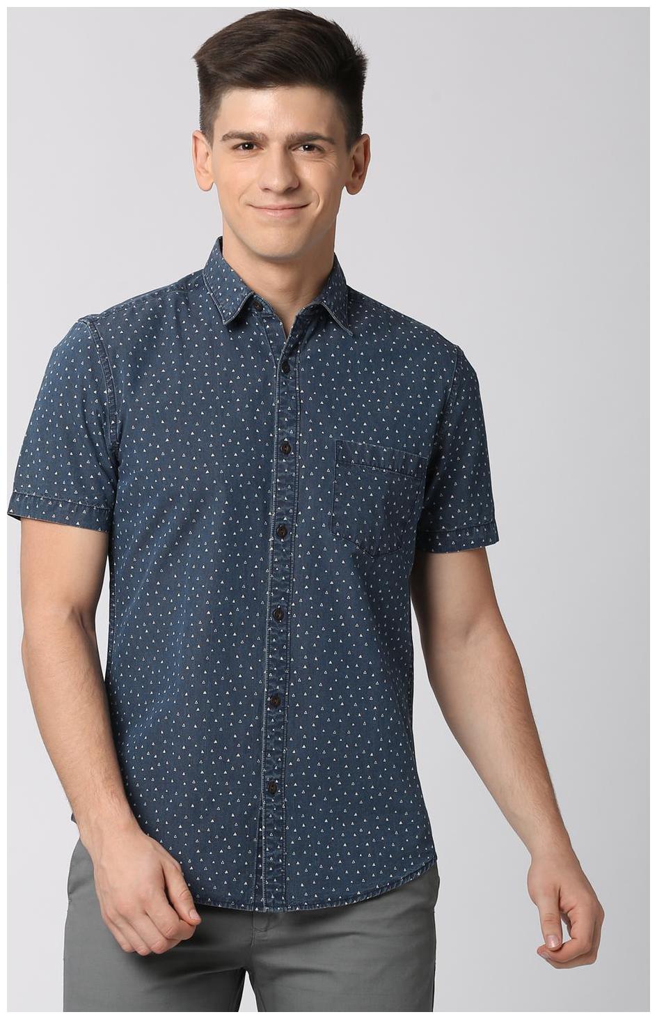 

Peter England Men Blue Printed Super Slim Fit Casual Shirt