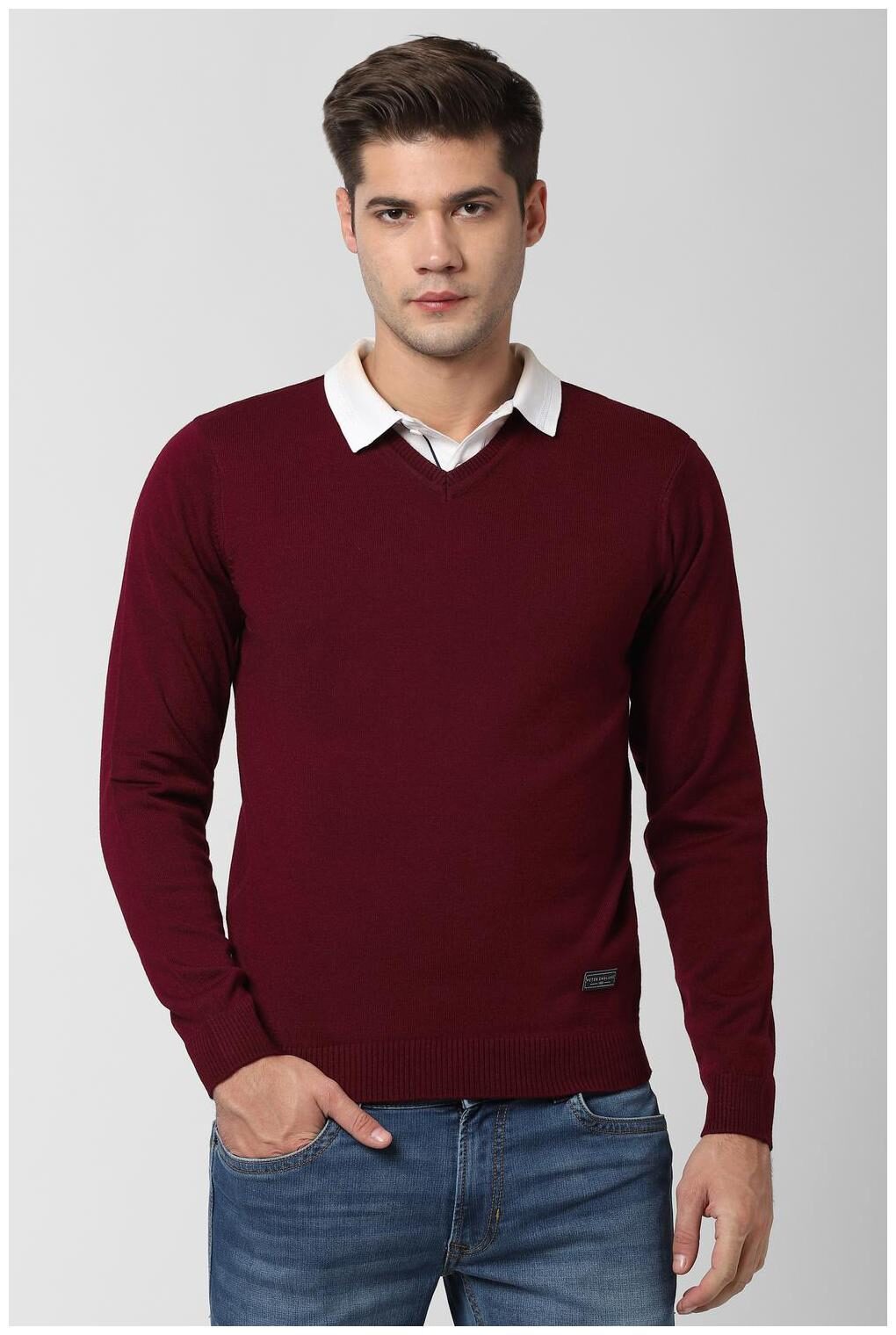 

Peter England Men Acrylic Maroon Sweater