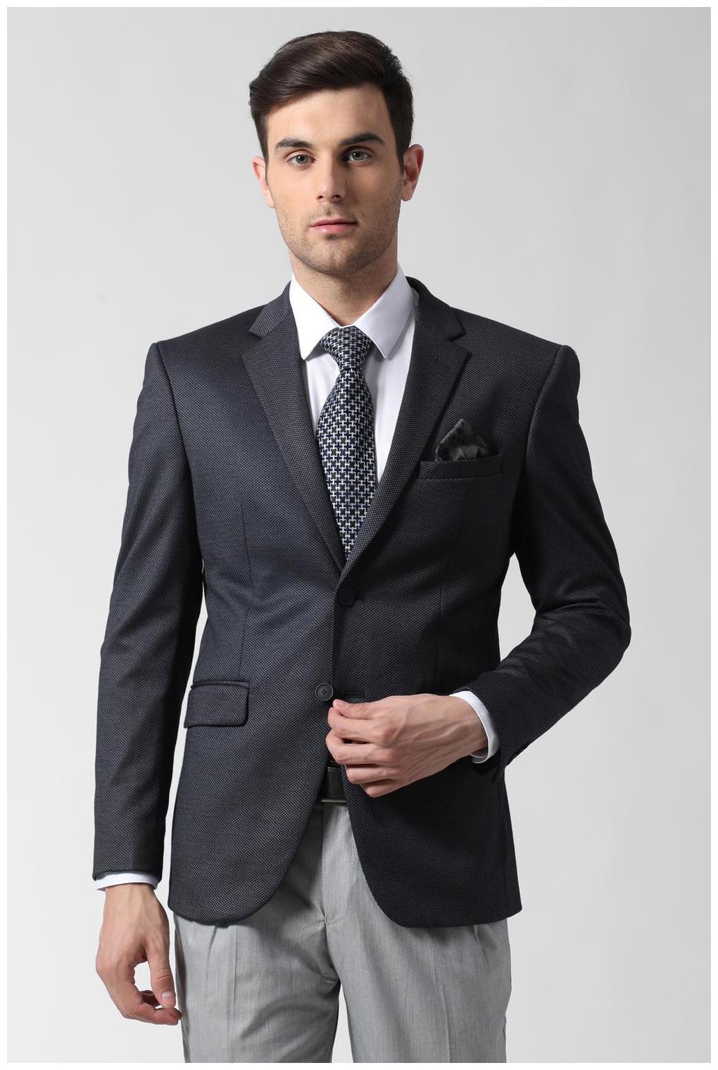 

Peter England Men Blue Textured Slim fit Single Breasted Blazer