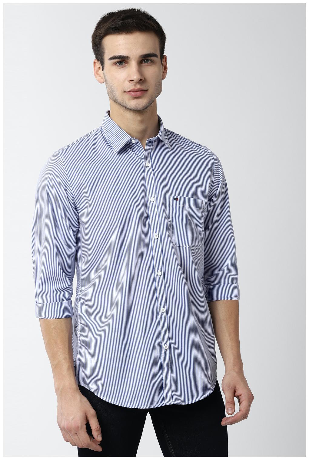 

Peter England Men Blue Vertical Stripes Slim Fit Casual Shirt