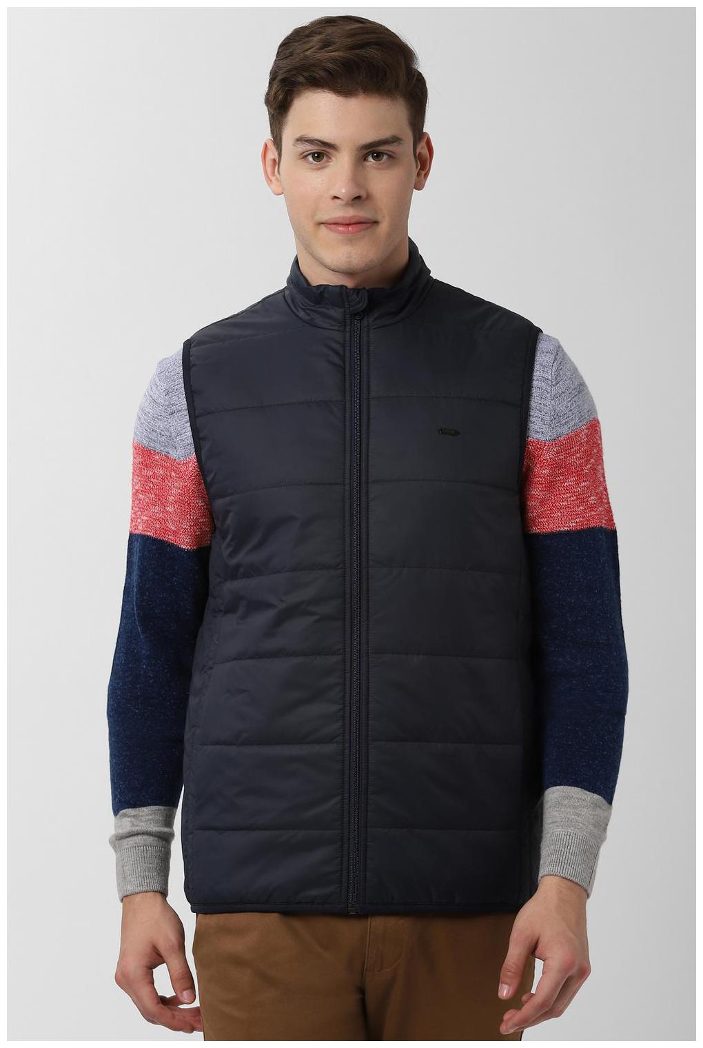 

Peter England Men Blue Solid Bomber jacket