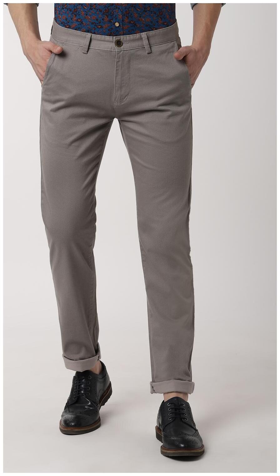 

Peter England Men Grey Textured Slim fit Regular trousers
