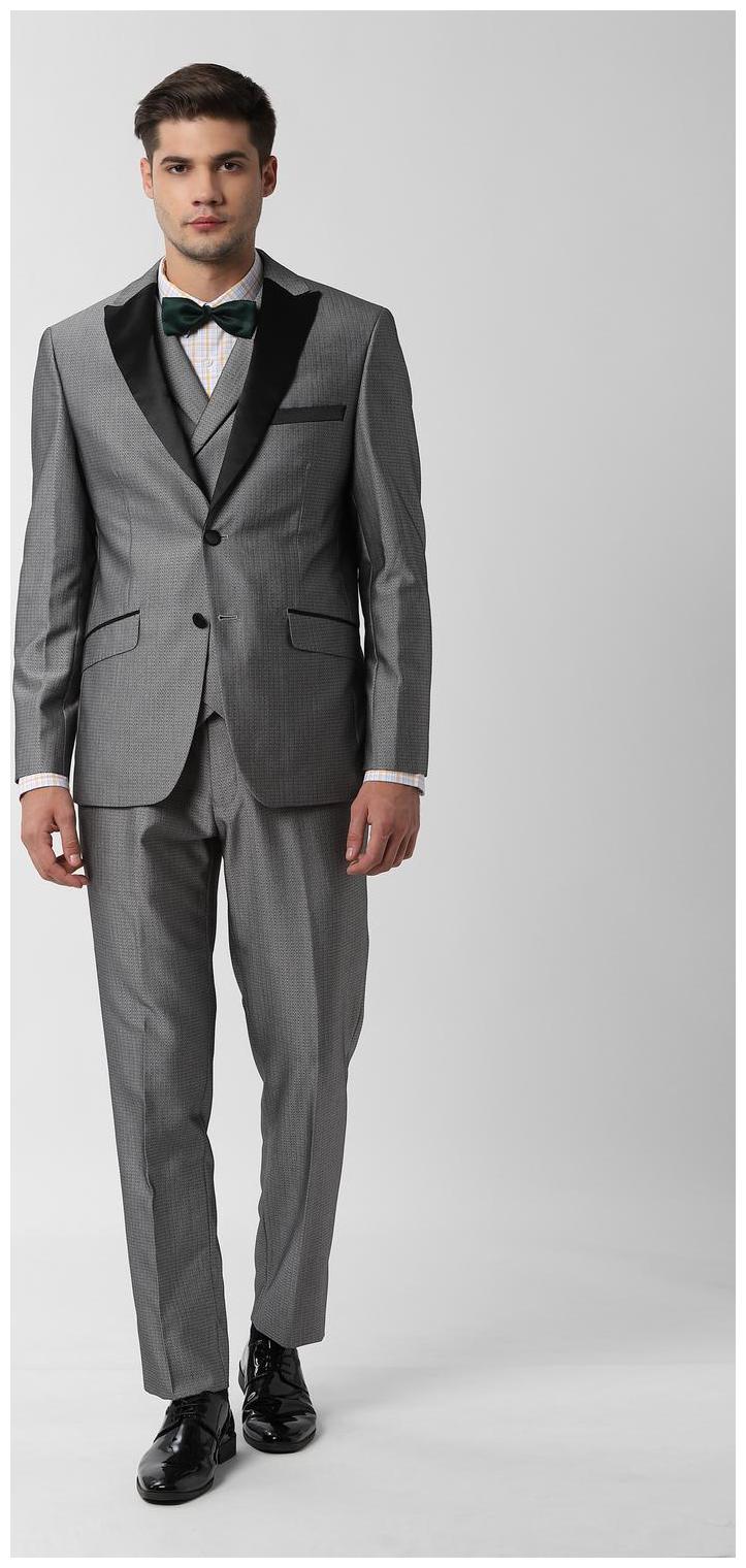 

Peter England Blended Textured Men Grey Single Breasted Suit