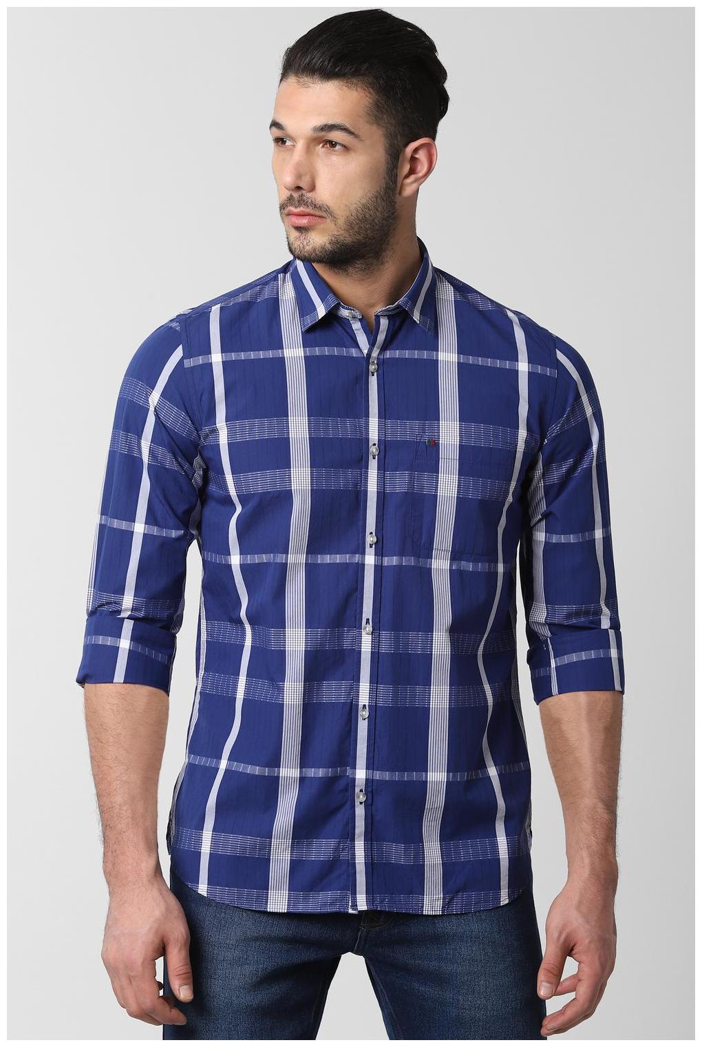 

Peter England Men Blue Checked Slim Fit Casual Shirt
