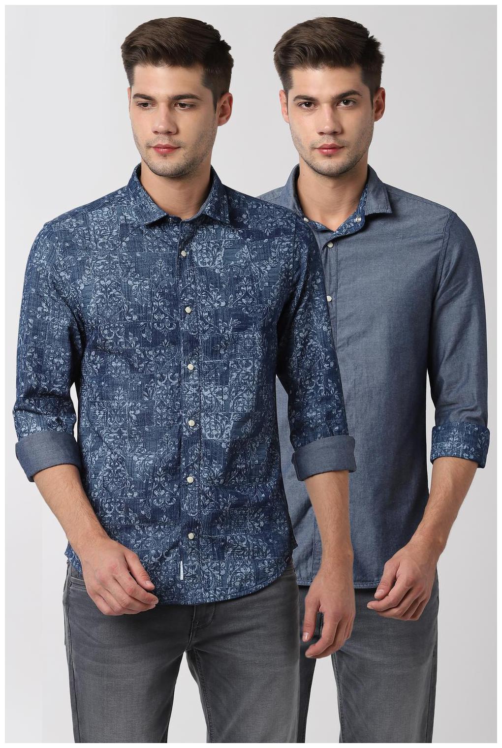 

Peter England Men Blue Printed Super Slim Fit Casual Shirt