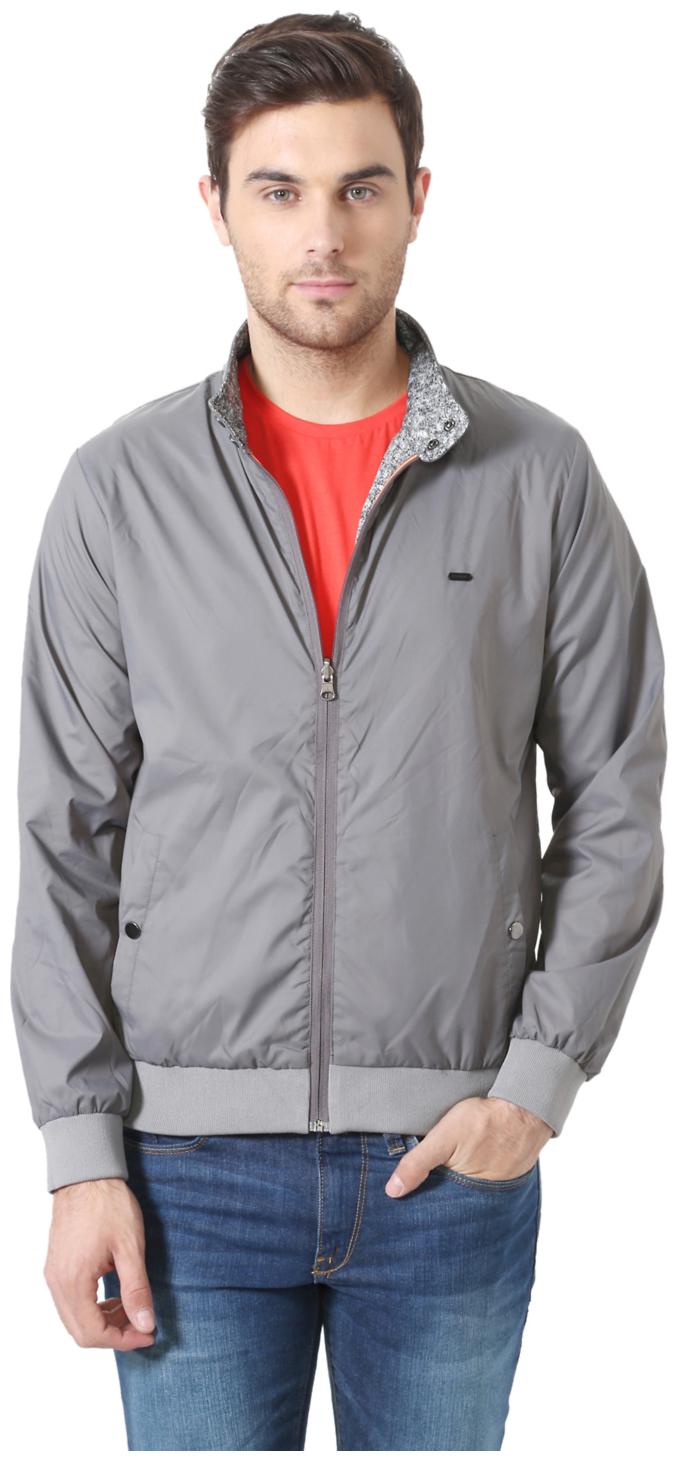 

Peter England Men Grey Solid Bomber jacket