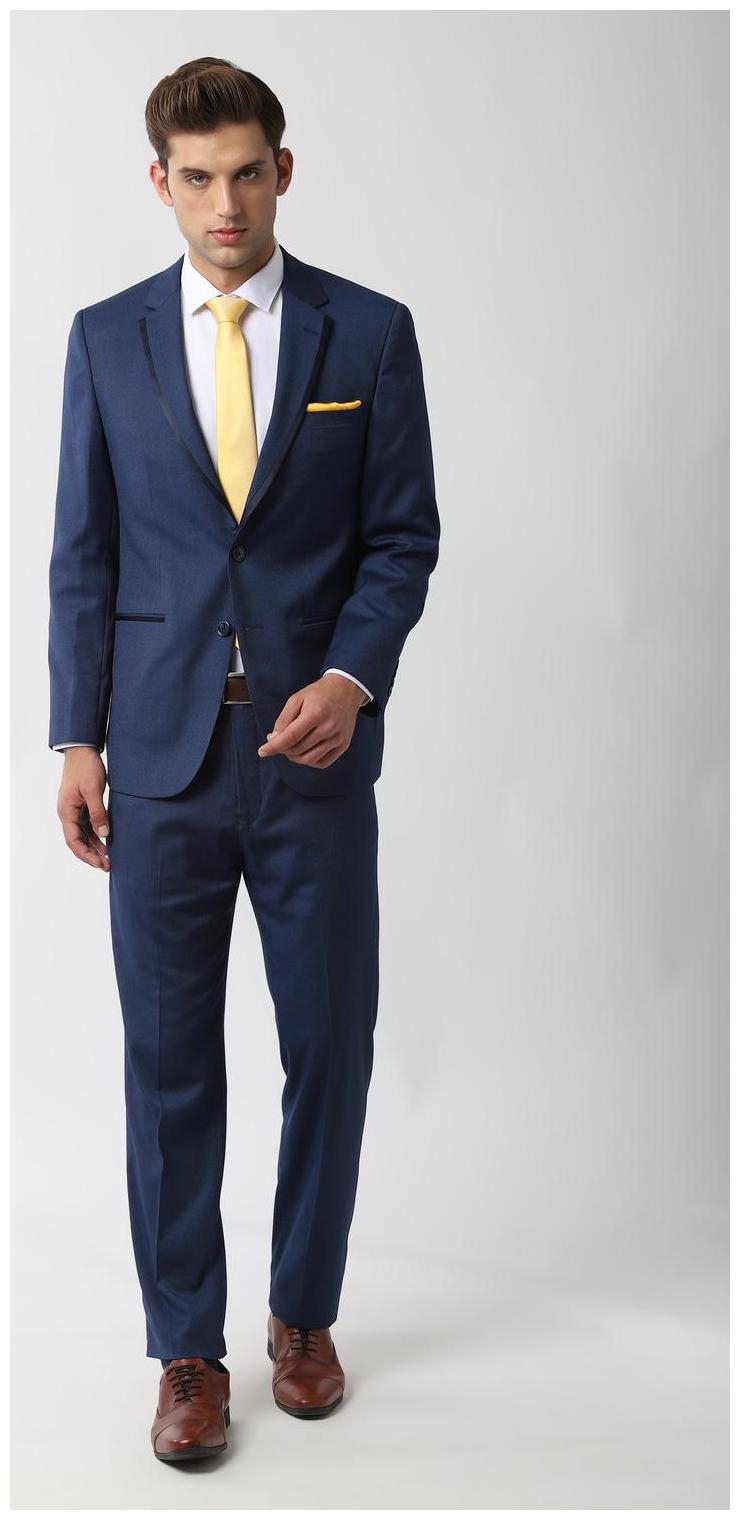 

Peter England Men Polyester Textured Blue Single Breasted Suit
