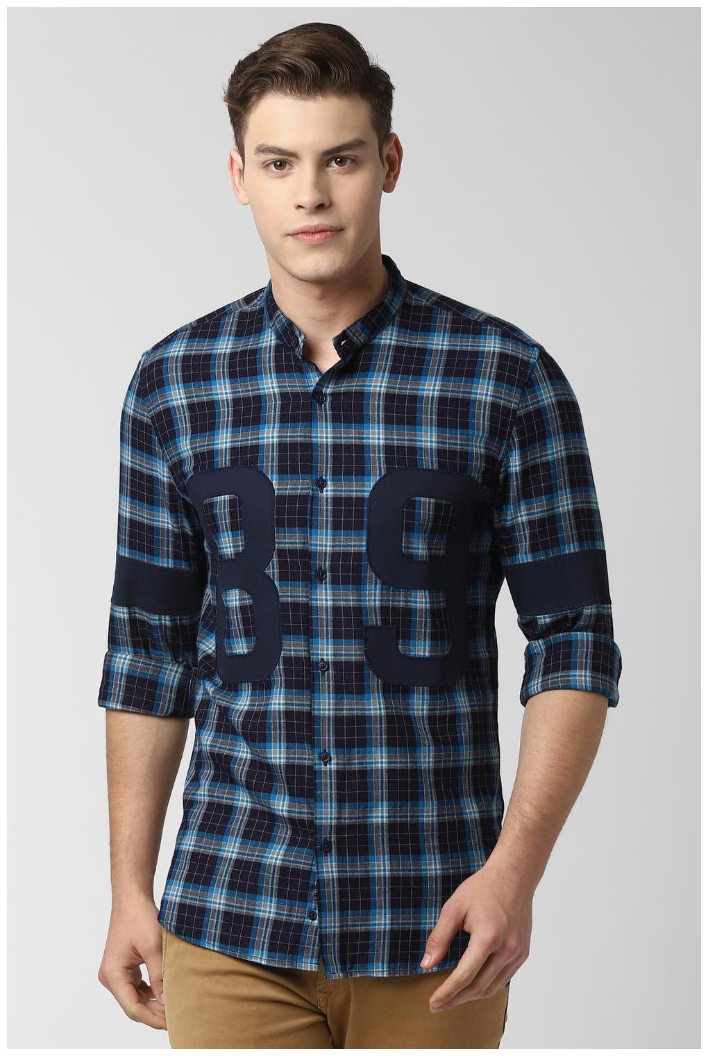 

Peter England Men Blue Checked Super Slim Fit Casual Shirt