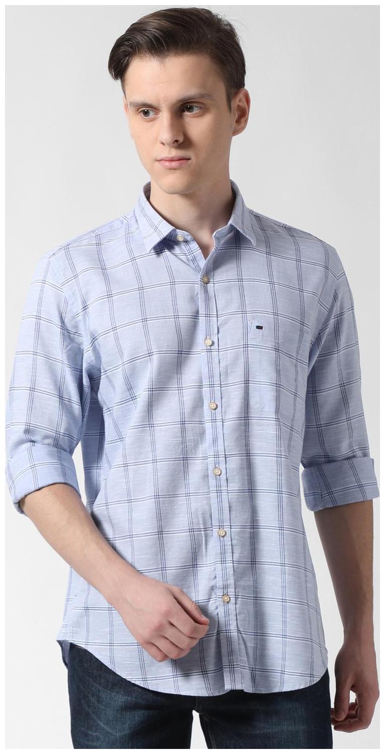 

Peter England Men Blue Checked Slim Fit Casual Shirt