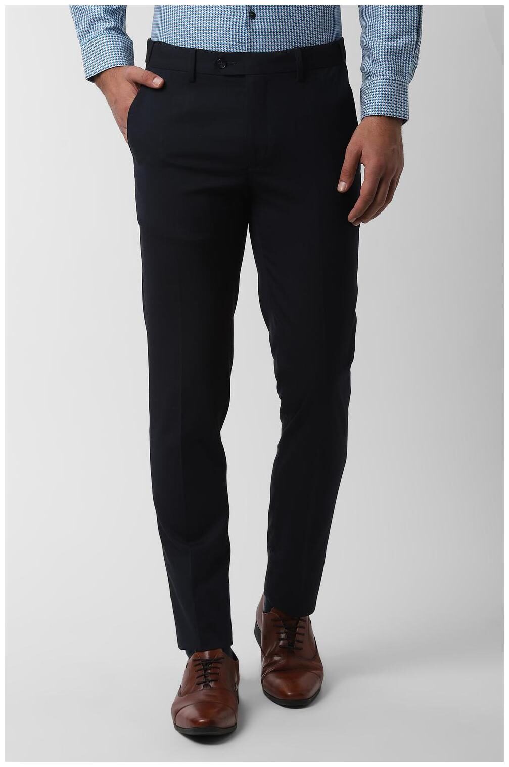 

Peter England Men Blue Textured Slim fit Regular trousers
