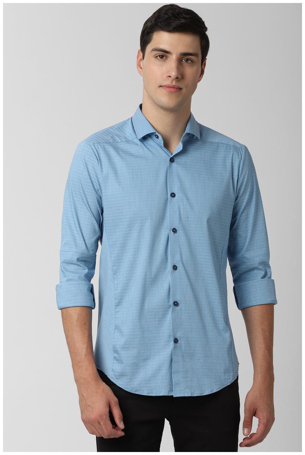 

Peter England Men Blue Textured Super Slim Fit Casual Shirt