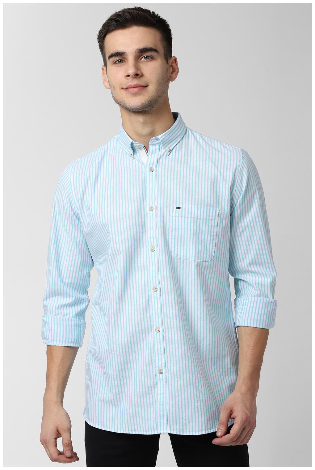 

Peter England Men Blue Vertical Stripes Slim Fit Casual Shirt