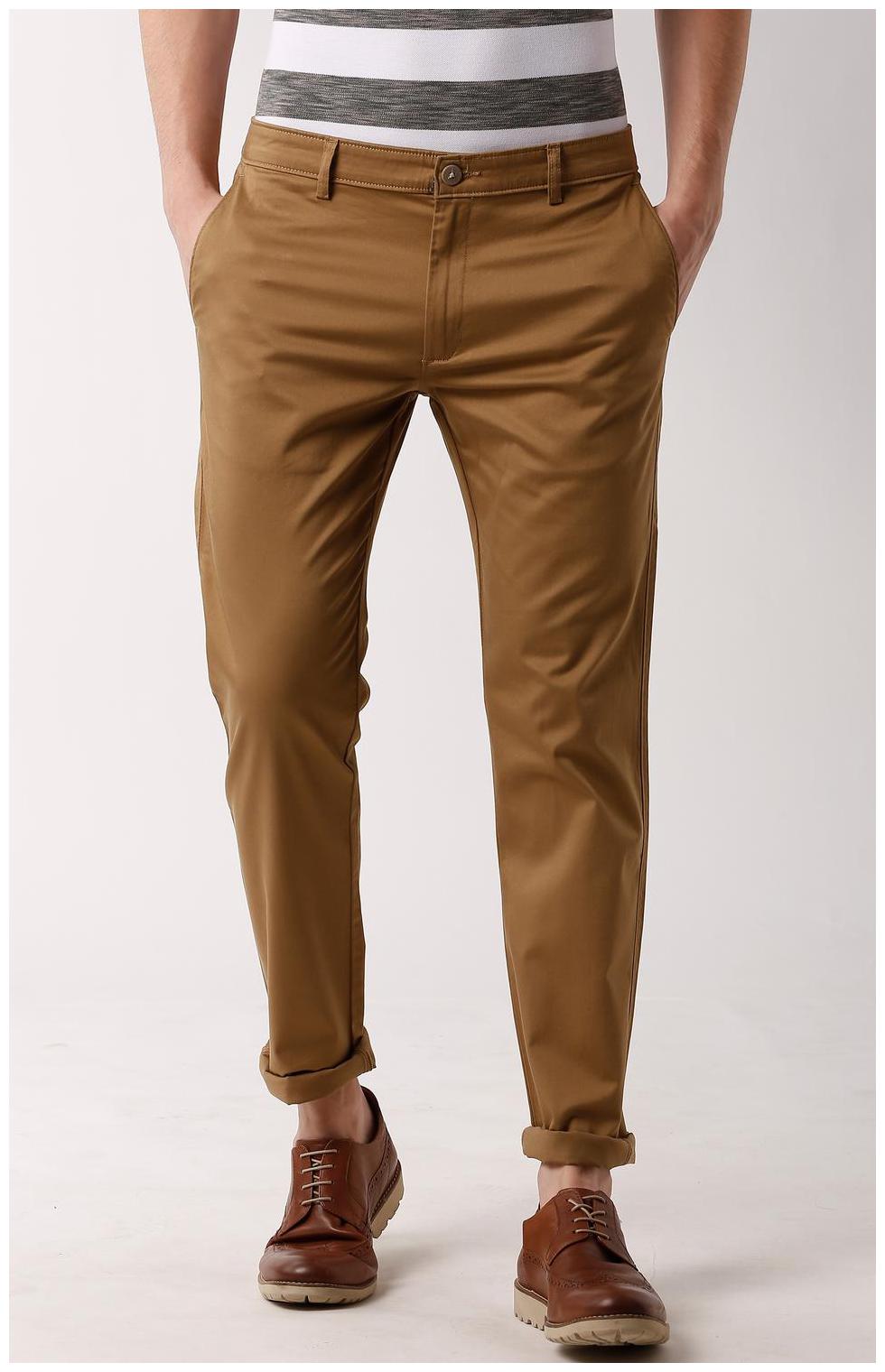 

Peter England Men Brown Solid Slim fit Regular trousers