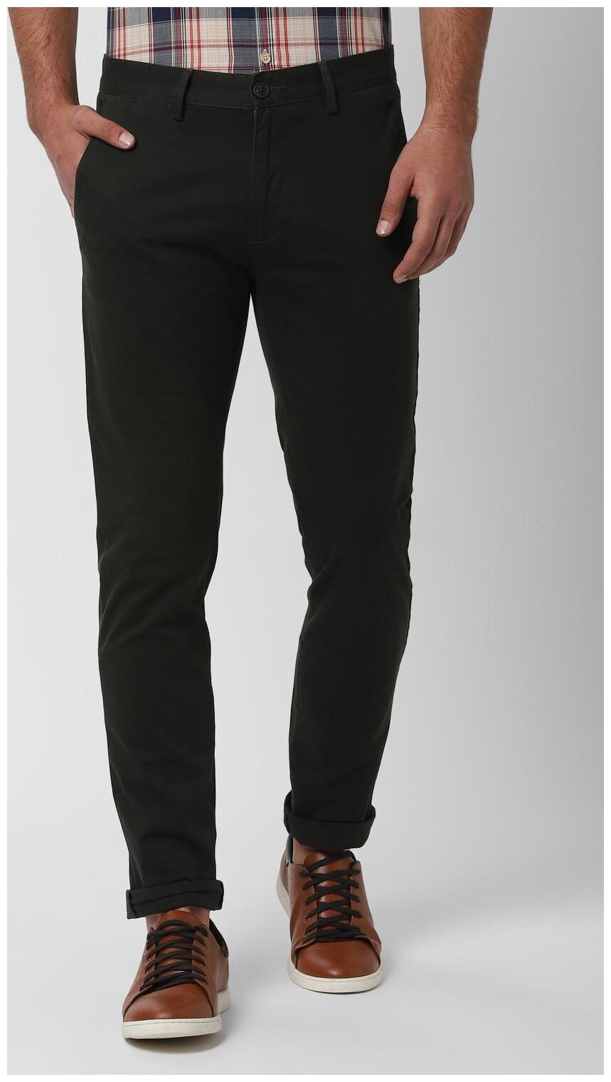 

Peter England Men Black Solid Slim fit Regular trousers