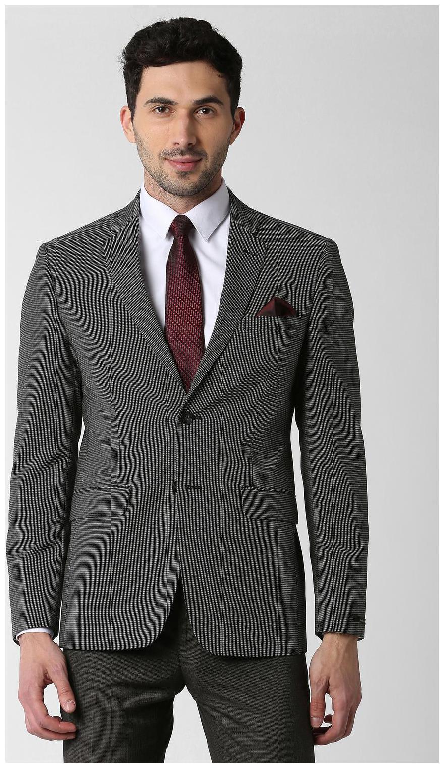 

Peter England Men Black Textured Slim fit Single Breasted Blazer